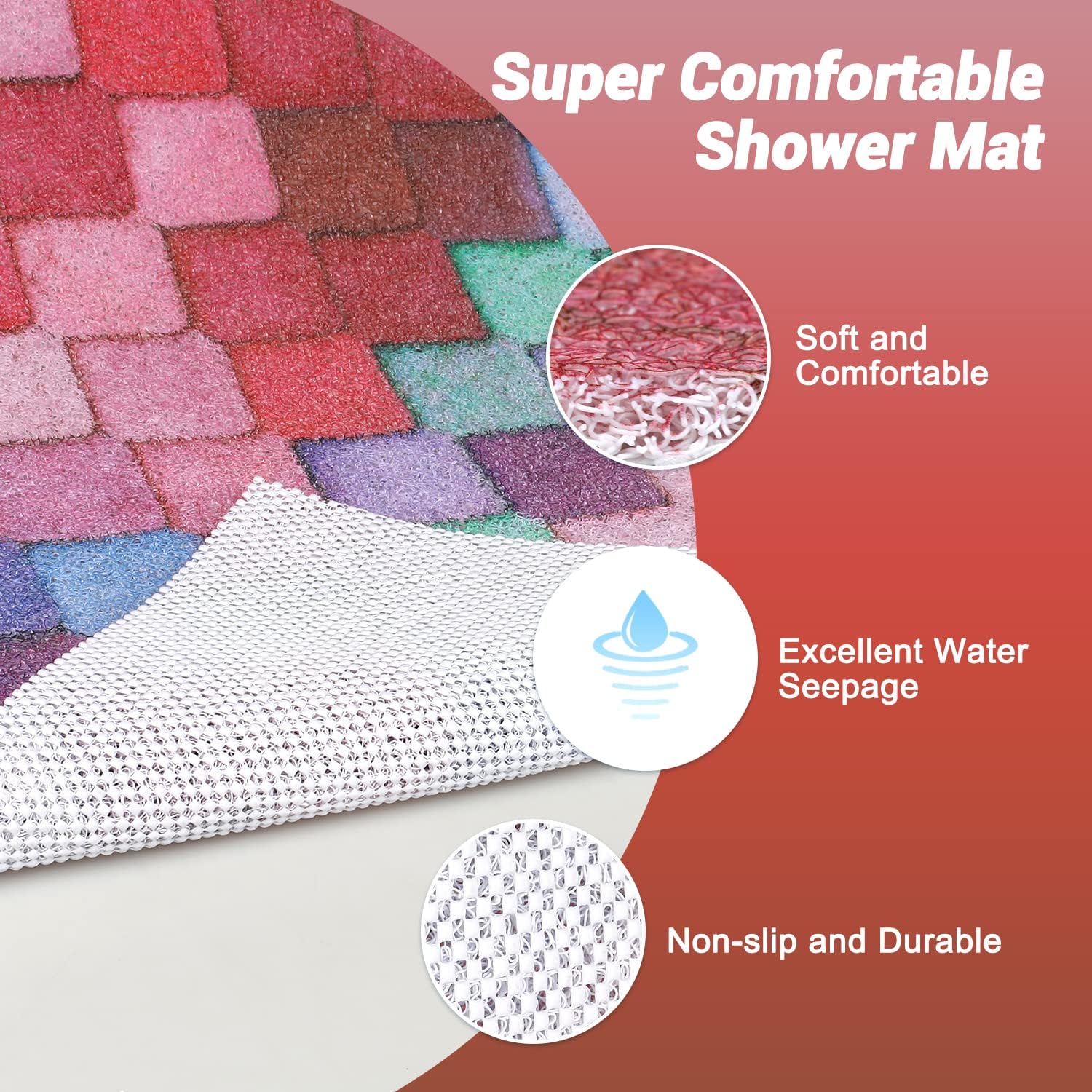 ZOESOE Non-Slip 32x32 Inch Shower Mat with Massage and Drainage