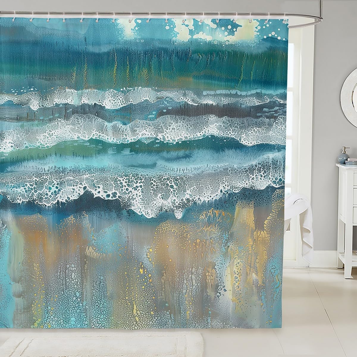 Erosebridal Ocean Shower Curtain Set 72x72 Blue Sea Waves