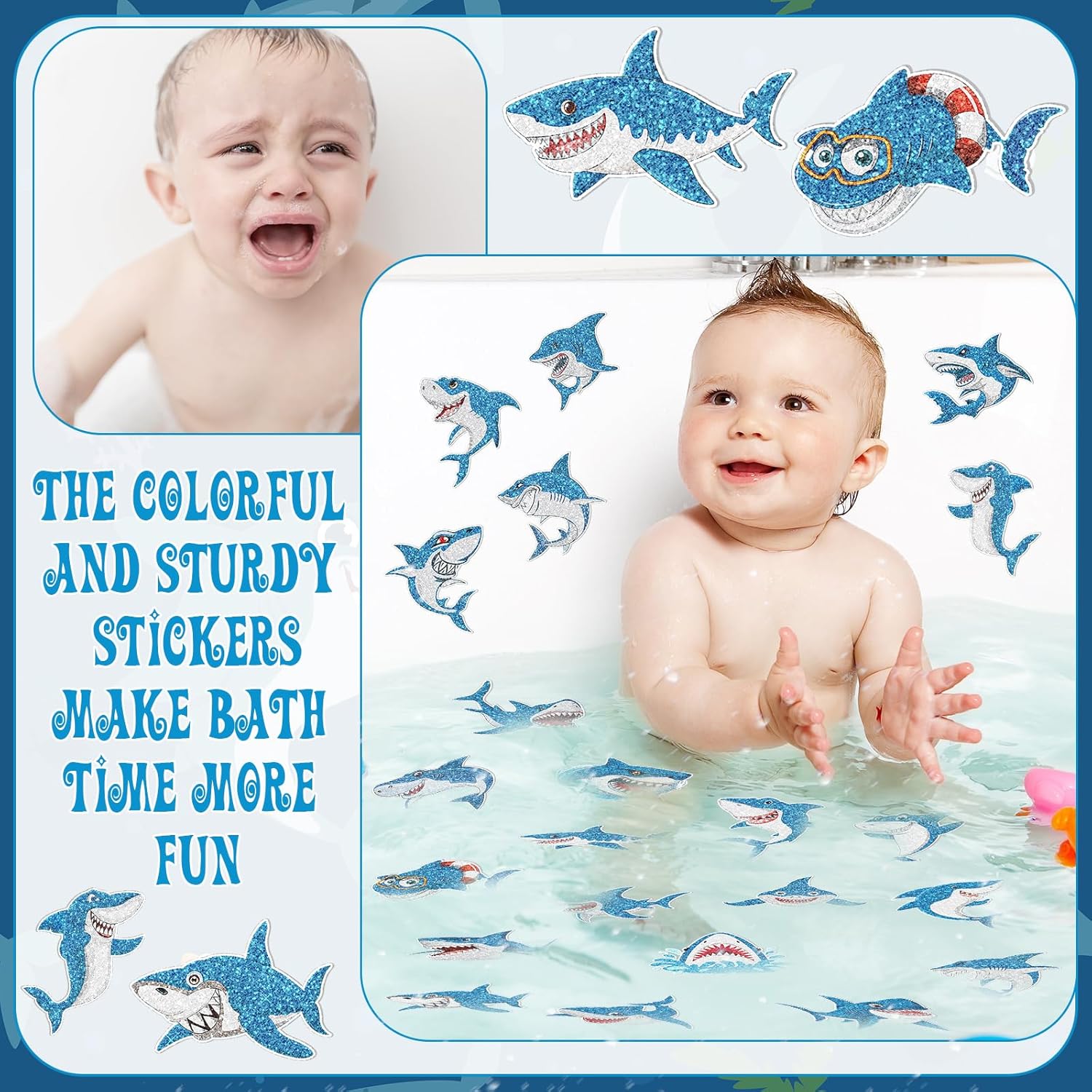 Yaomiao Shark Non-Slip Bathtub Stickers 24 Pcs