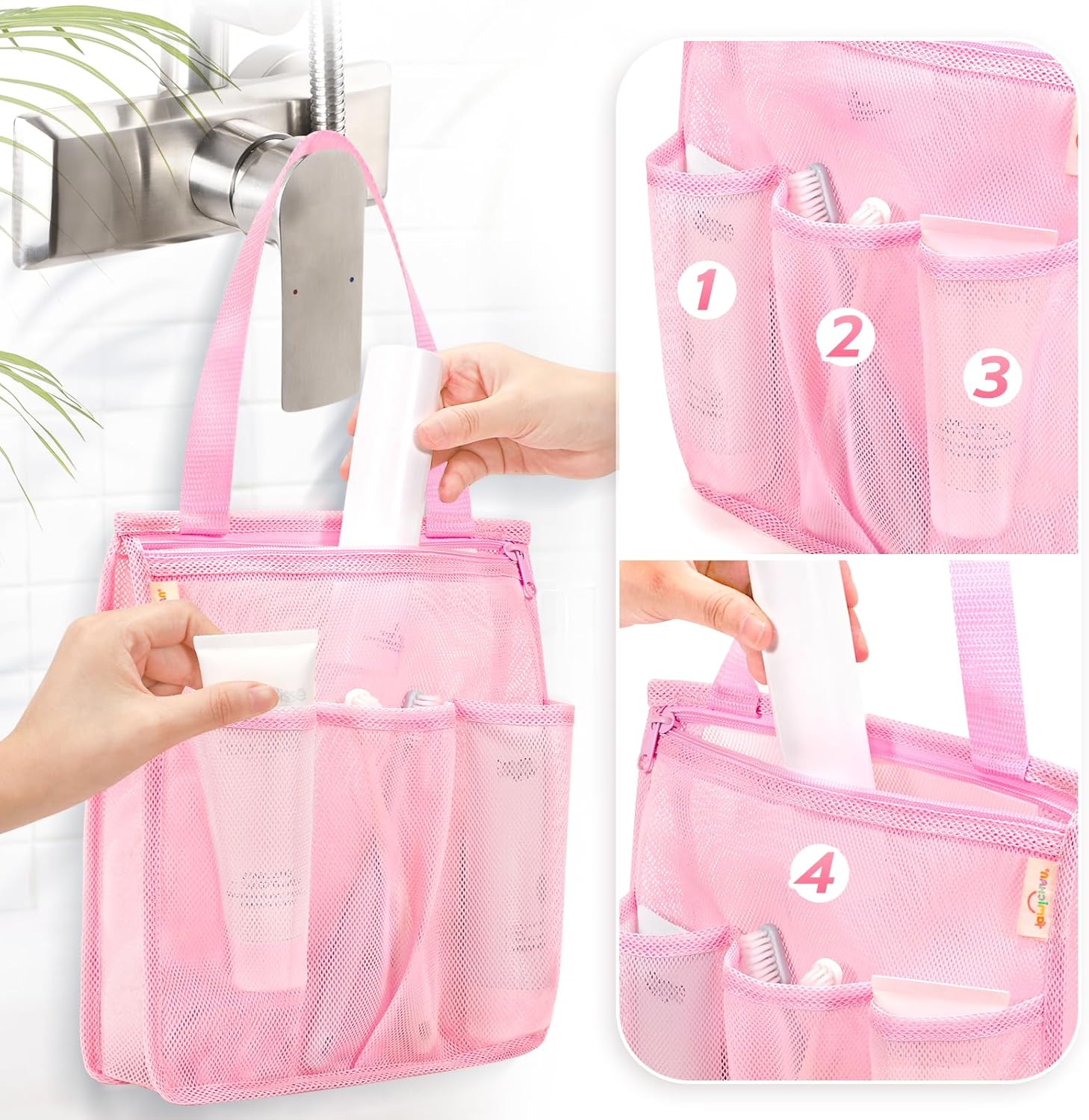 Famichan Mesh Shower Caddy Portable Pink