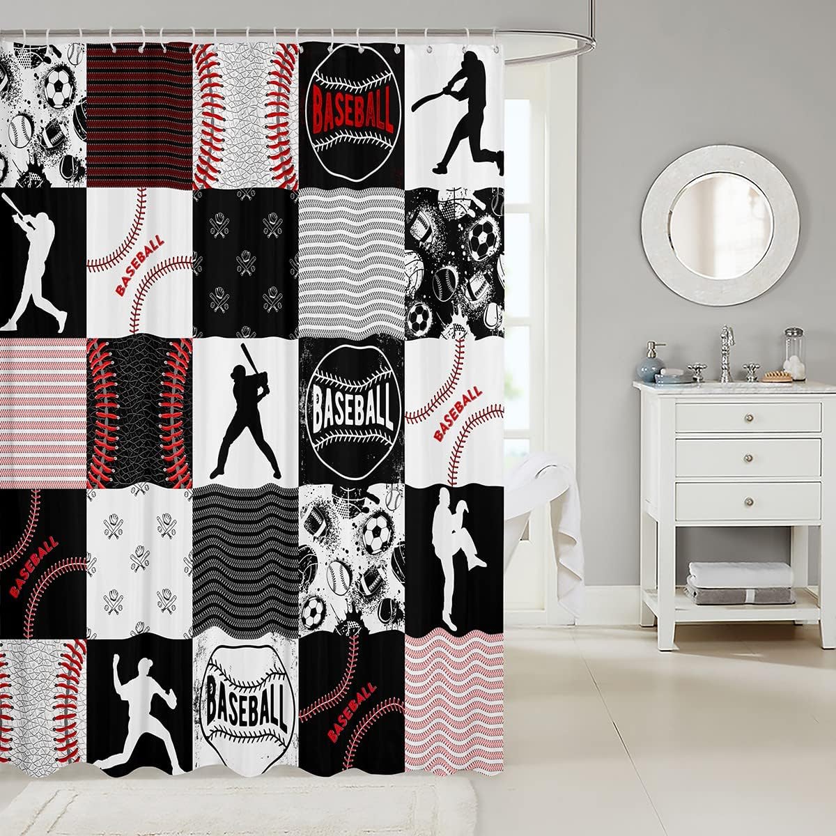 Erosebridal Baseball Bath Curtain with Hooks