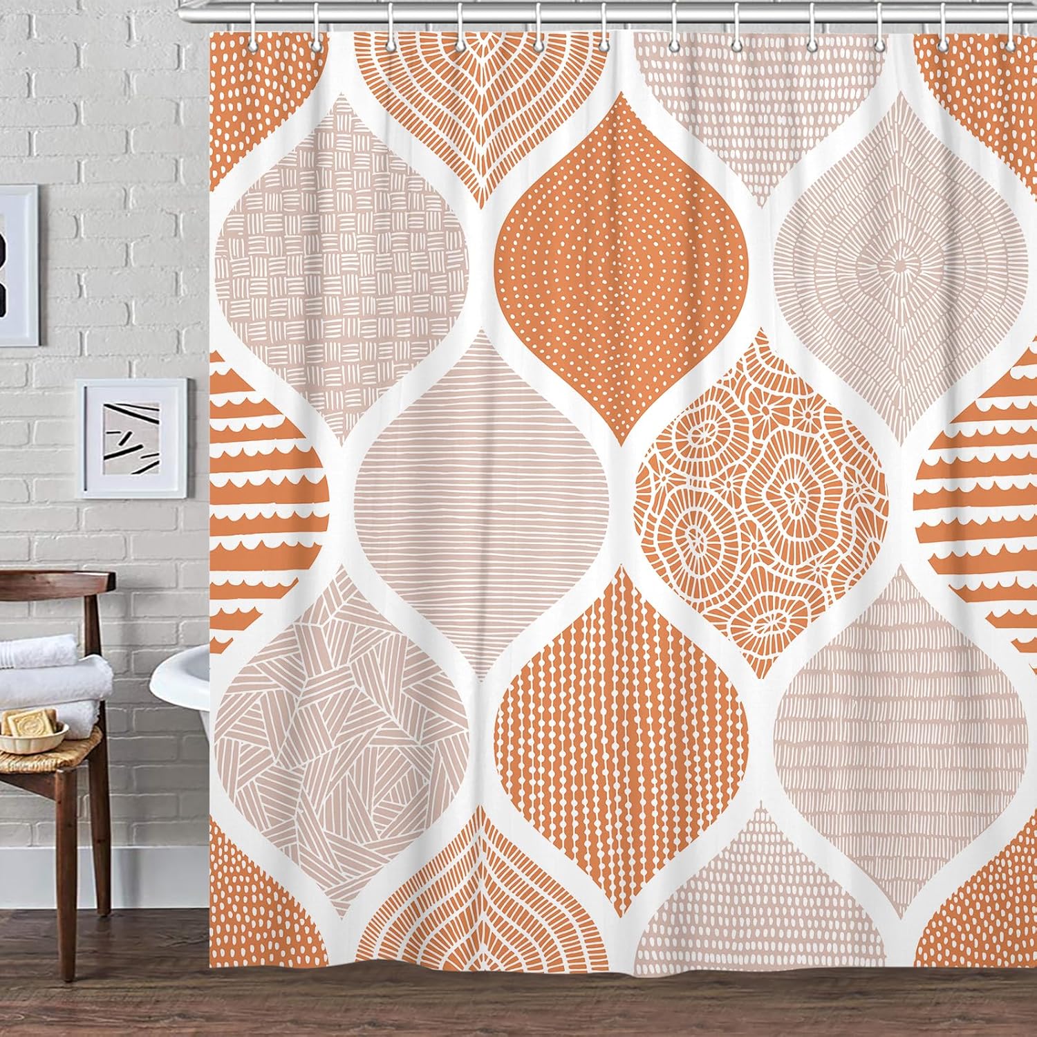 JAWO Orange Grey Shower Curtain Set 72x72 Inch