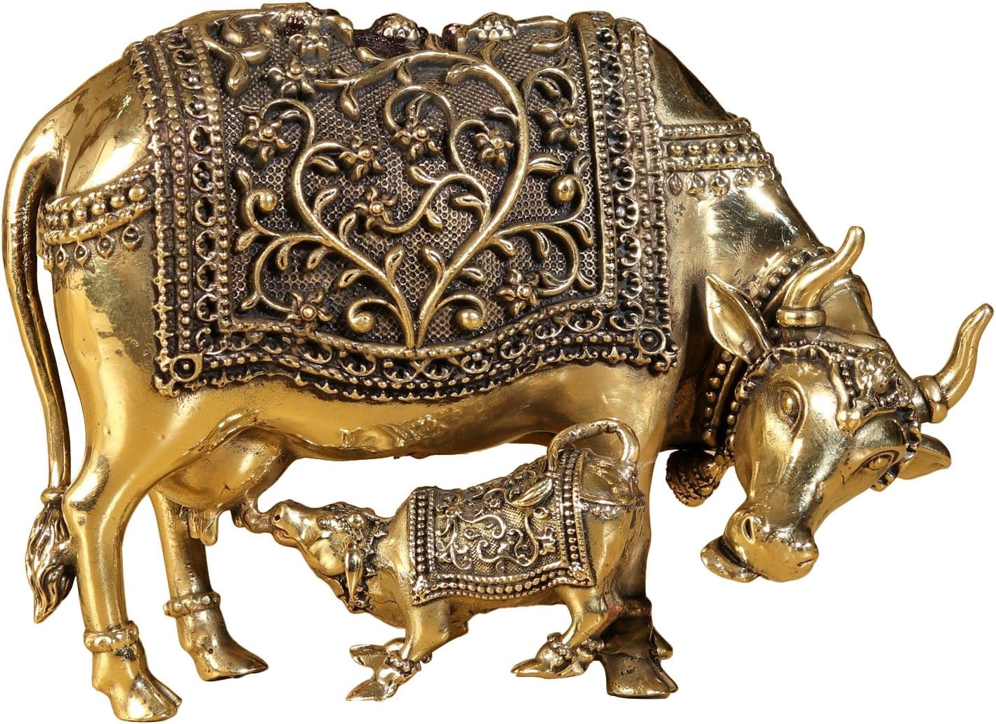 Exotic India Superfine Kamdhenu Cow Calf Brass Statue 1