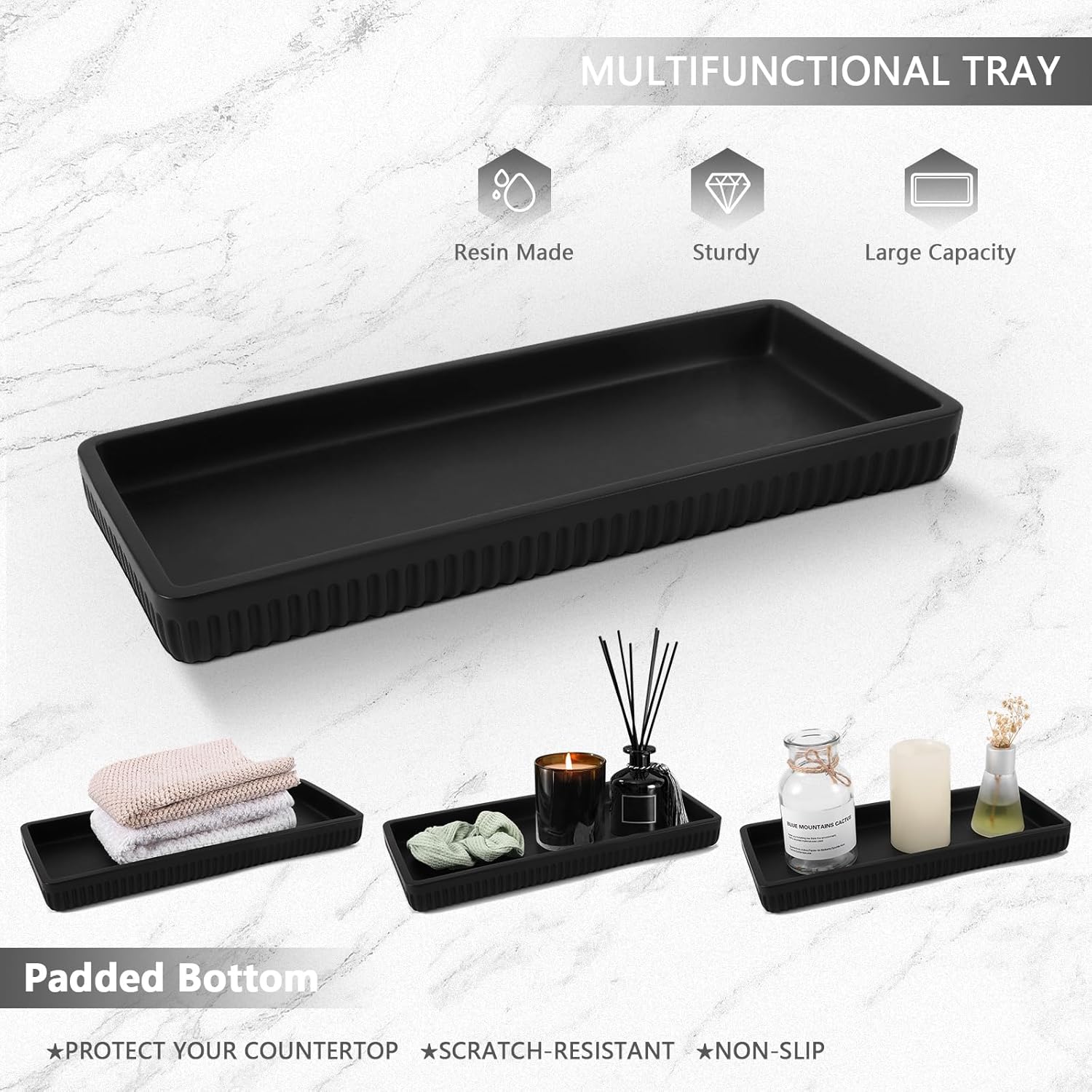 XLHOMO 5 Pc Resin Matte Black Bathroom Accessories Set