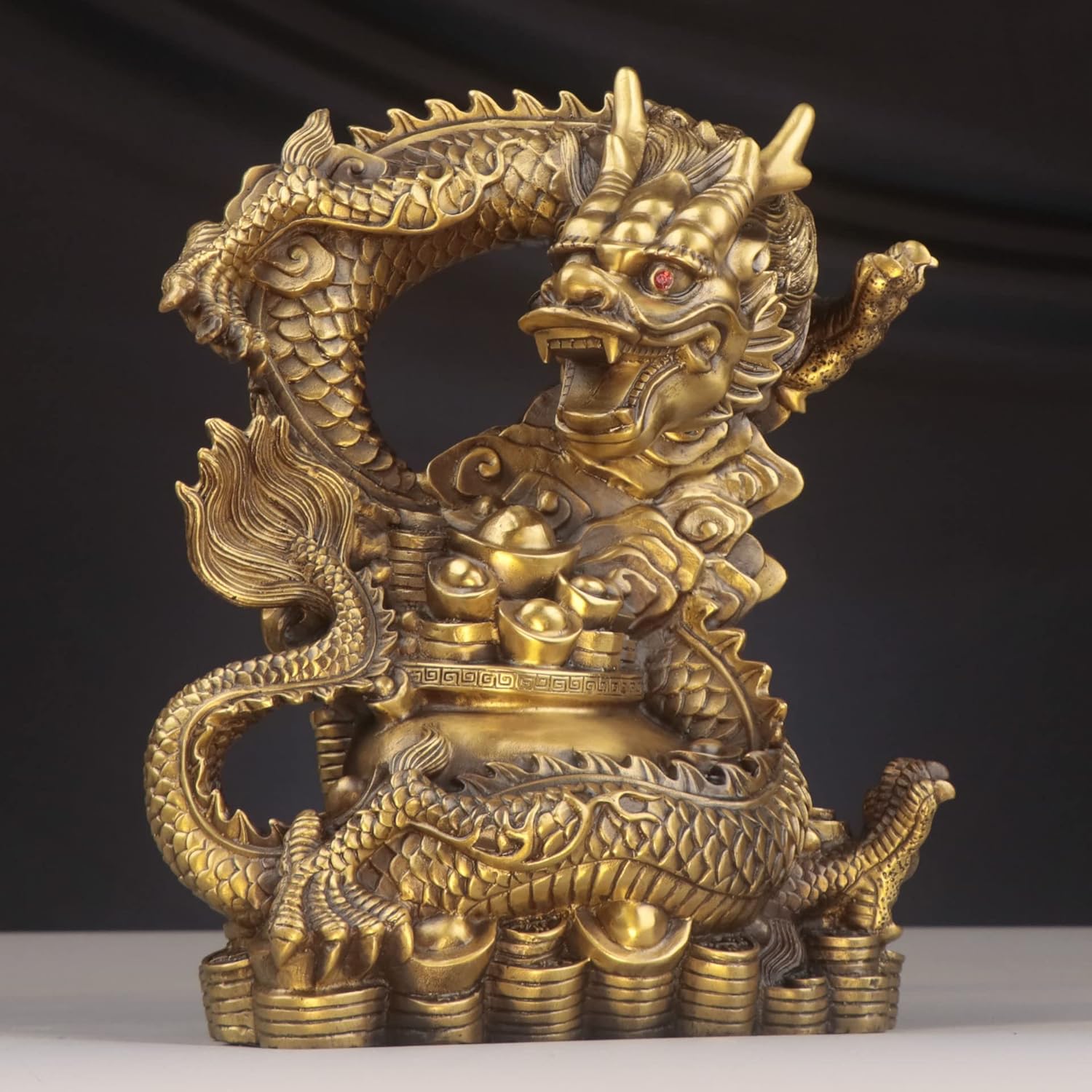 Usoway Copper Dragon Figurine Collectible Artwork