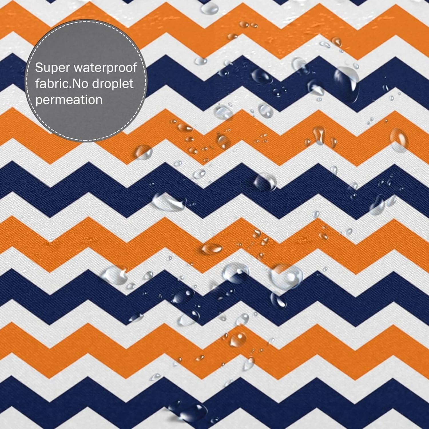 FUNNY KIDS HOME Navy Deep Blue Orange Chevron Shower Curtain Set