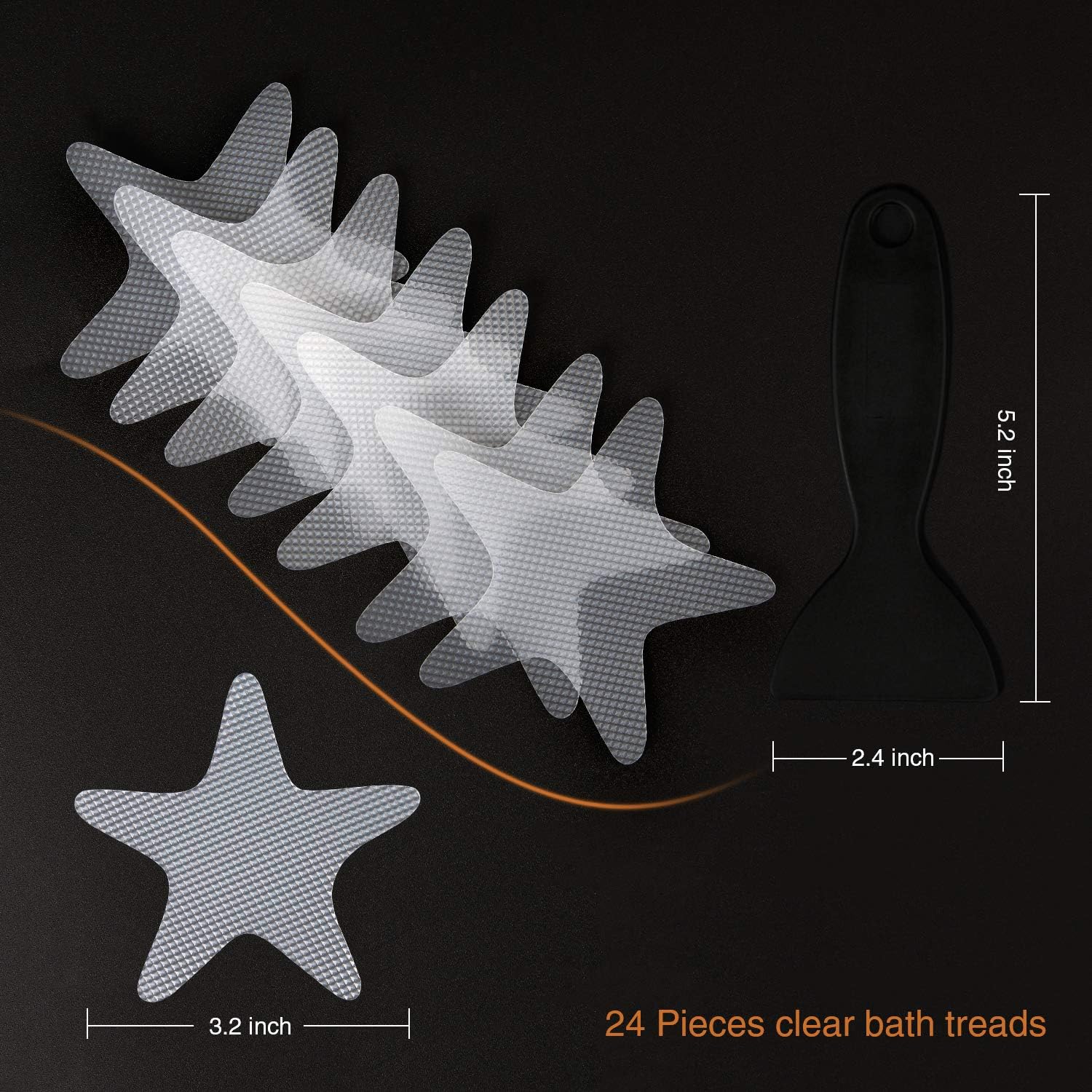 Clear Anti-Slip Starfish Bathtub Stickers 24PCS with Scraper
