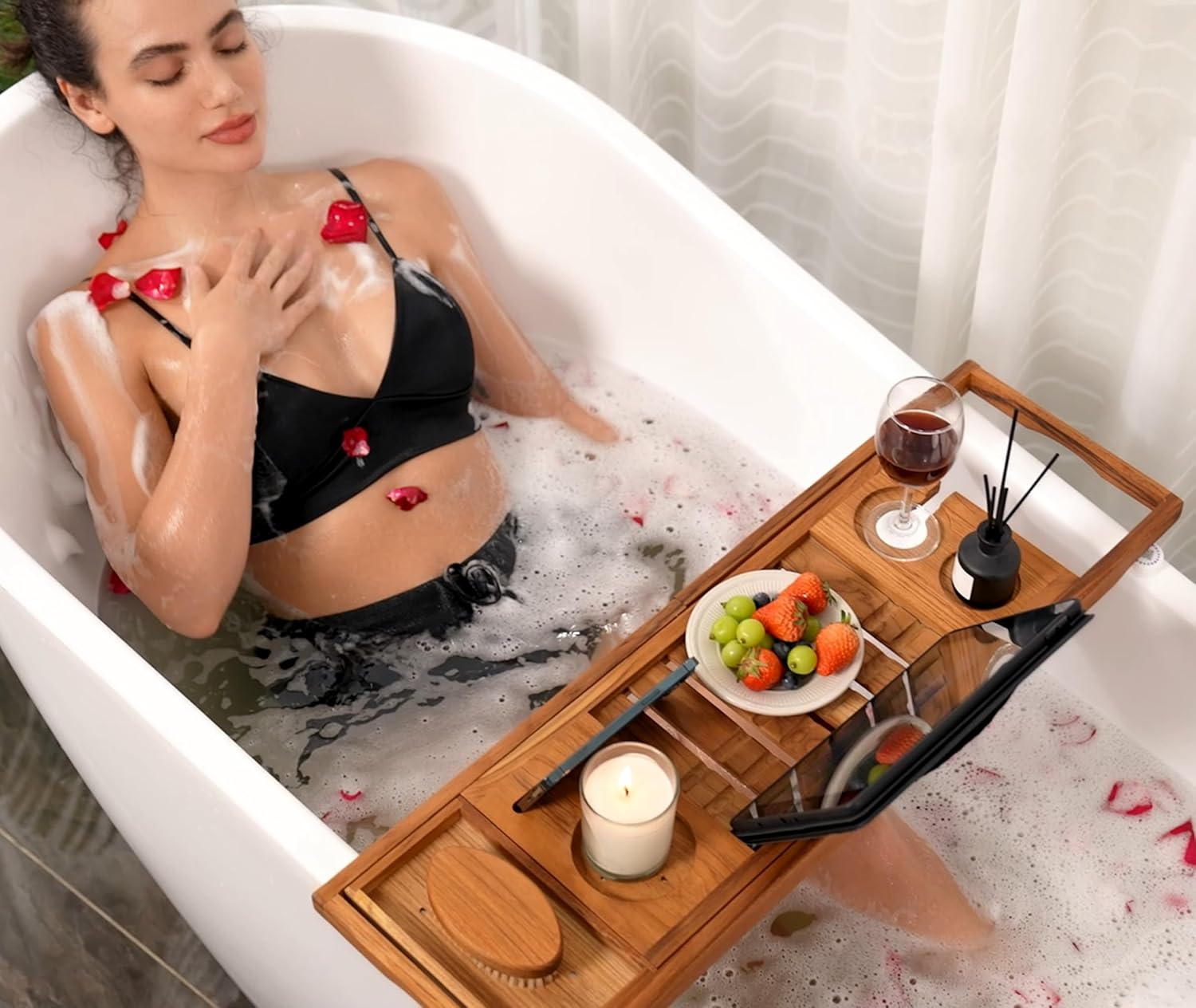 Utoplike Teak Bathtub Caddy with Tablet Holder