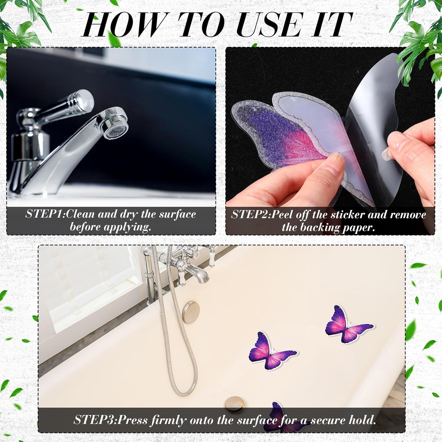 20 Pcs Non-Slip Butterfly Bathtub Stickers