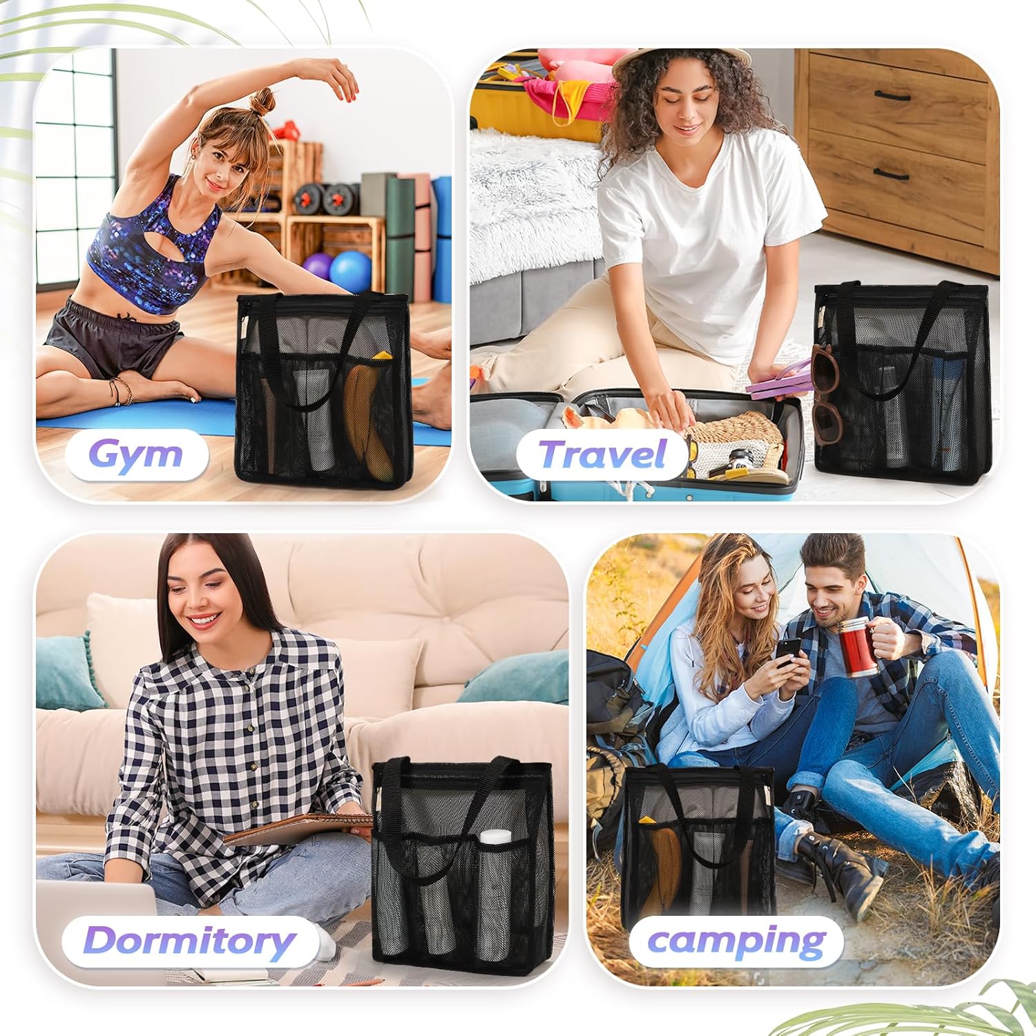 Portable Mesh Shower Caddy with Side Pocket - Black