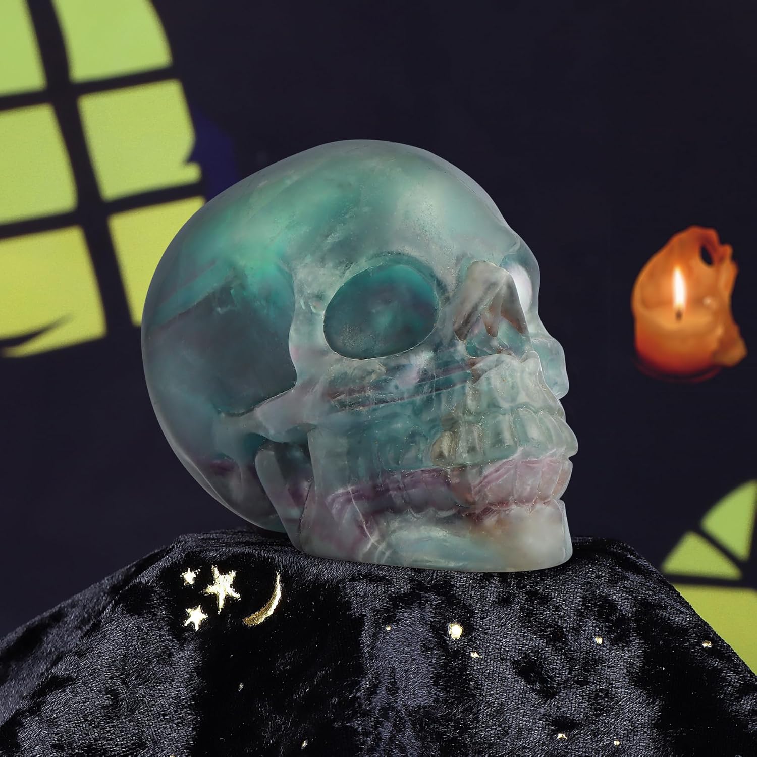 LEADGEM Rainbow Fluorite Crystal Skull Statue 30 Inch