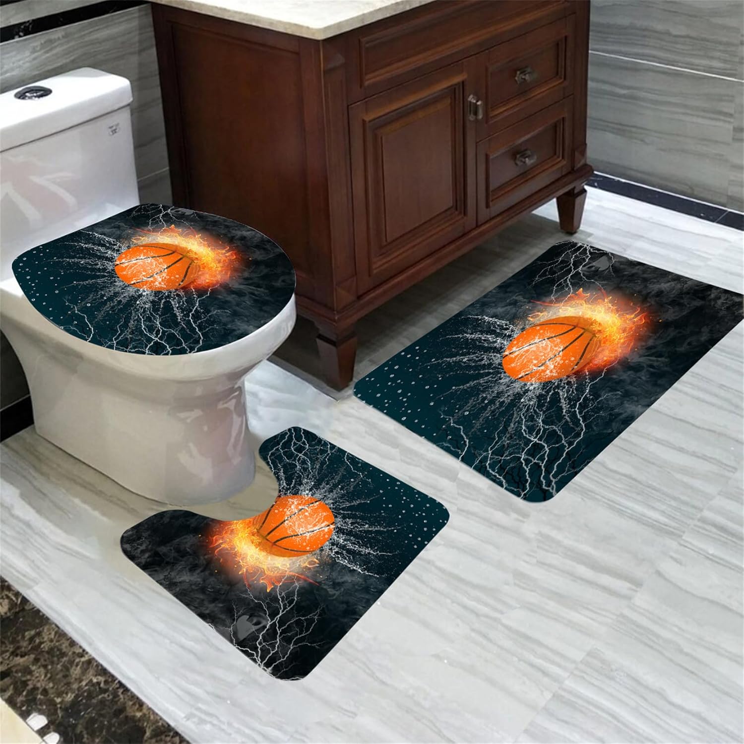 Basketball Shower Curtain Set 4 Pcs for Kids