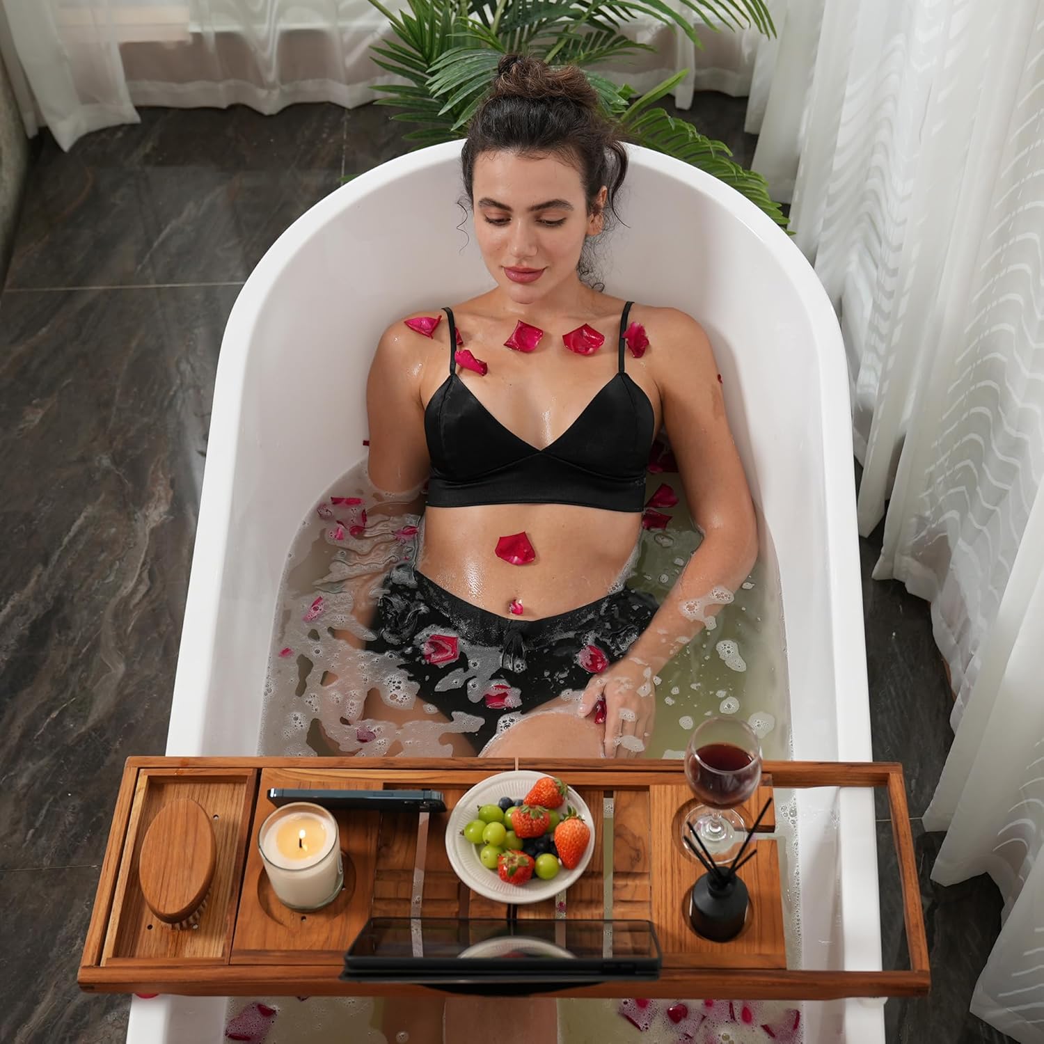 Utoplike Teak Bathtub Caddy with Tablet Holder