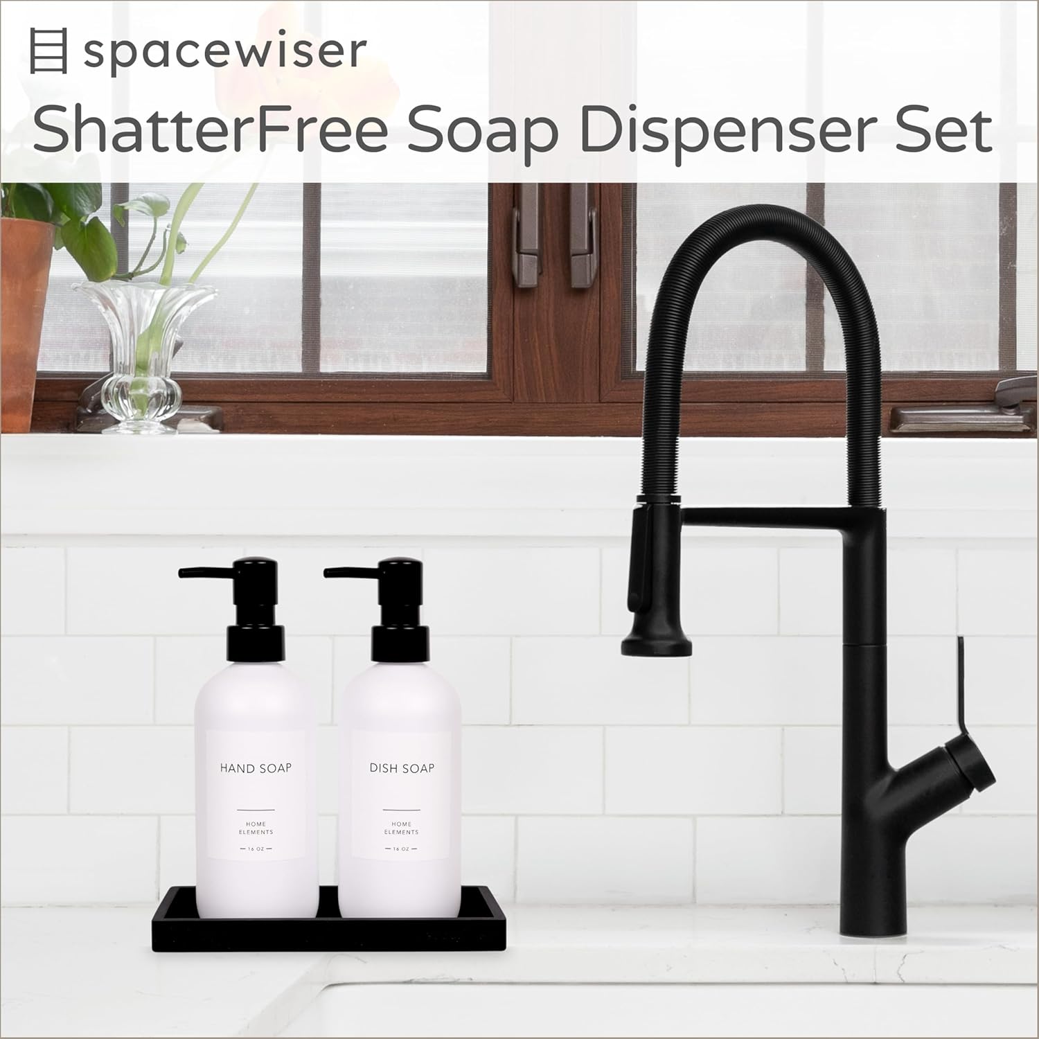 ShatterFree Soap Dispenser Set - 16 oz PET Plastic with Pump Tray