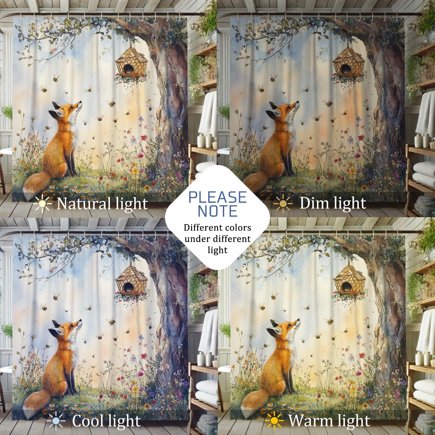 Fanciful Fox Shower Curtain Set 72x72 Inch