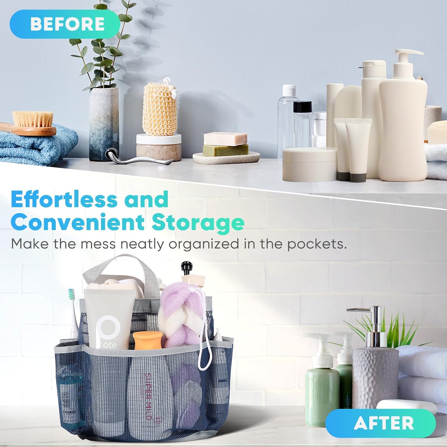 EUDELE Mesh Shower Caddy Portable with 8 Pockets