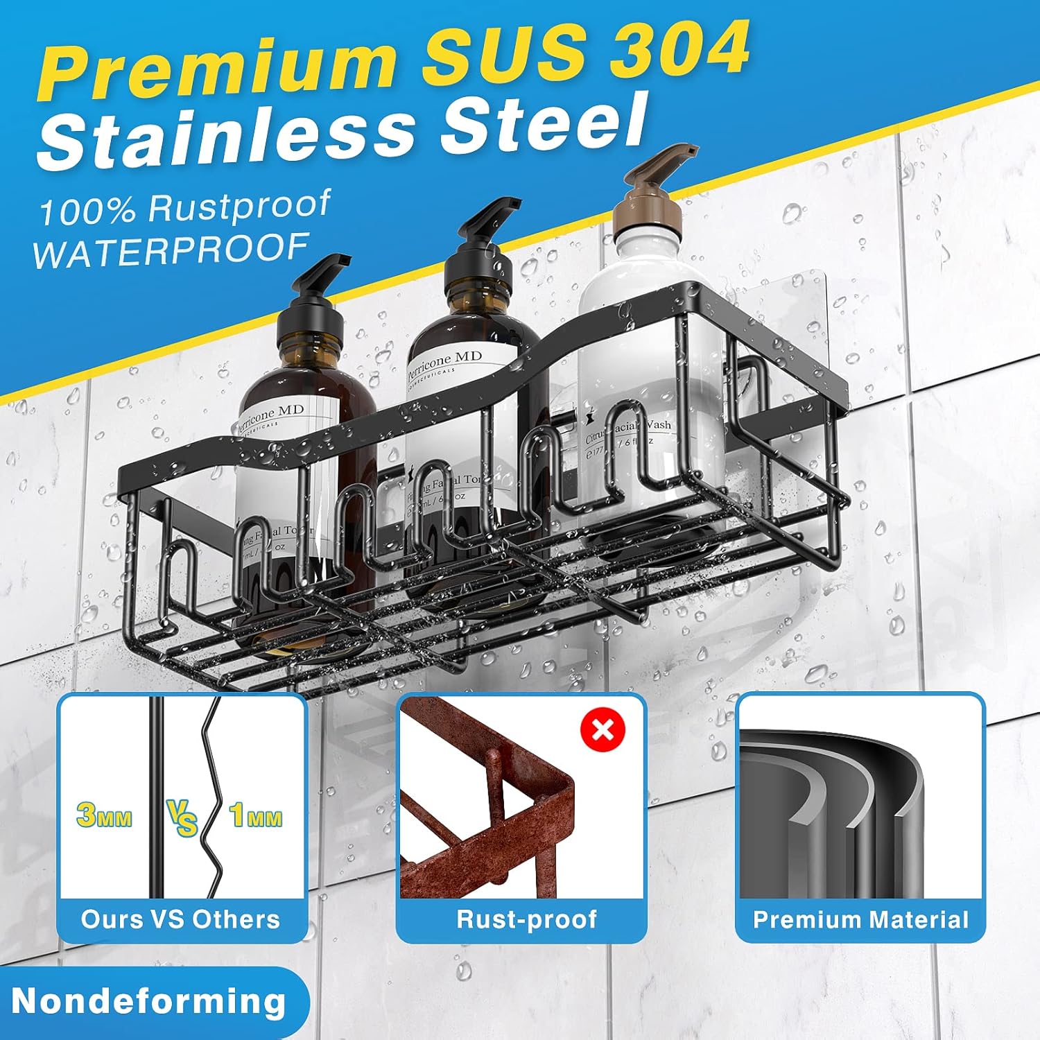 EUDELE 2 Pack Shower Caddy Organizer No Drilling
