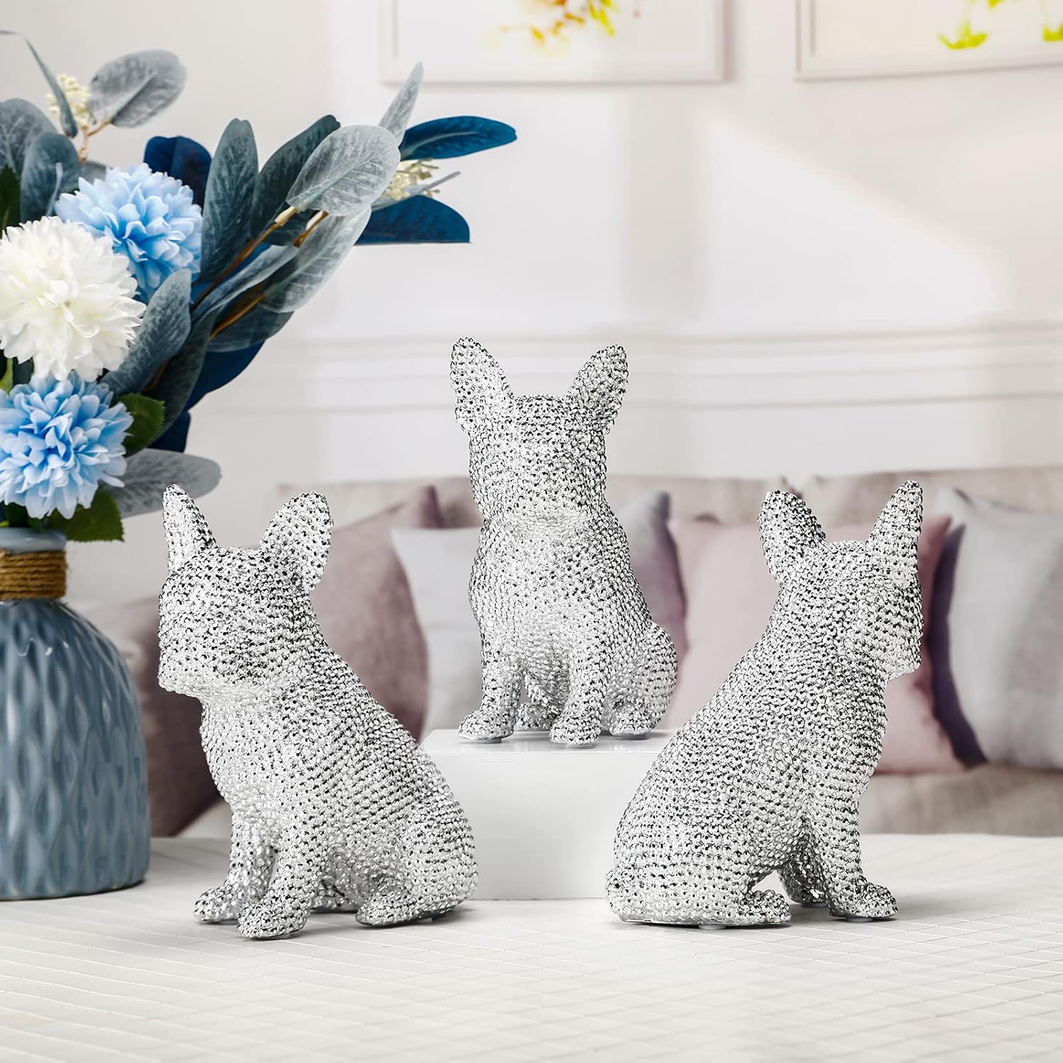 GRABADO Sparkly French Bulldog Statue Home Decor