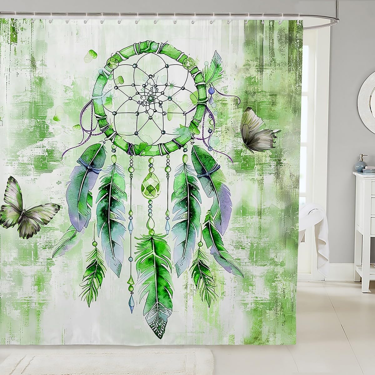 Erosebridal Green Dream Catcher Shower Curtain Set