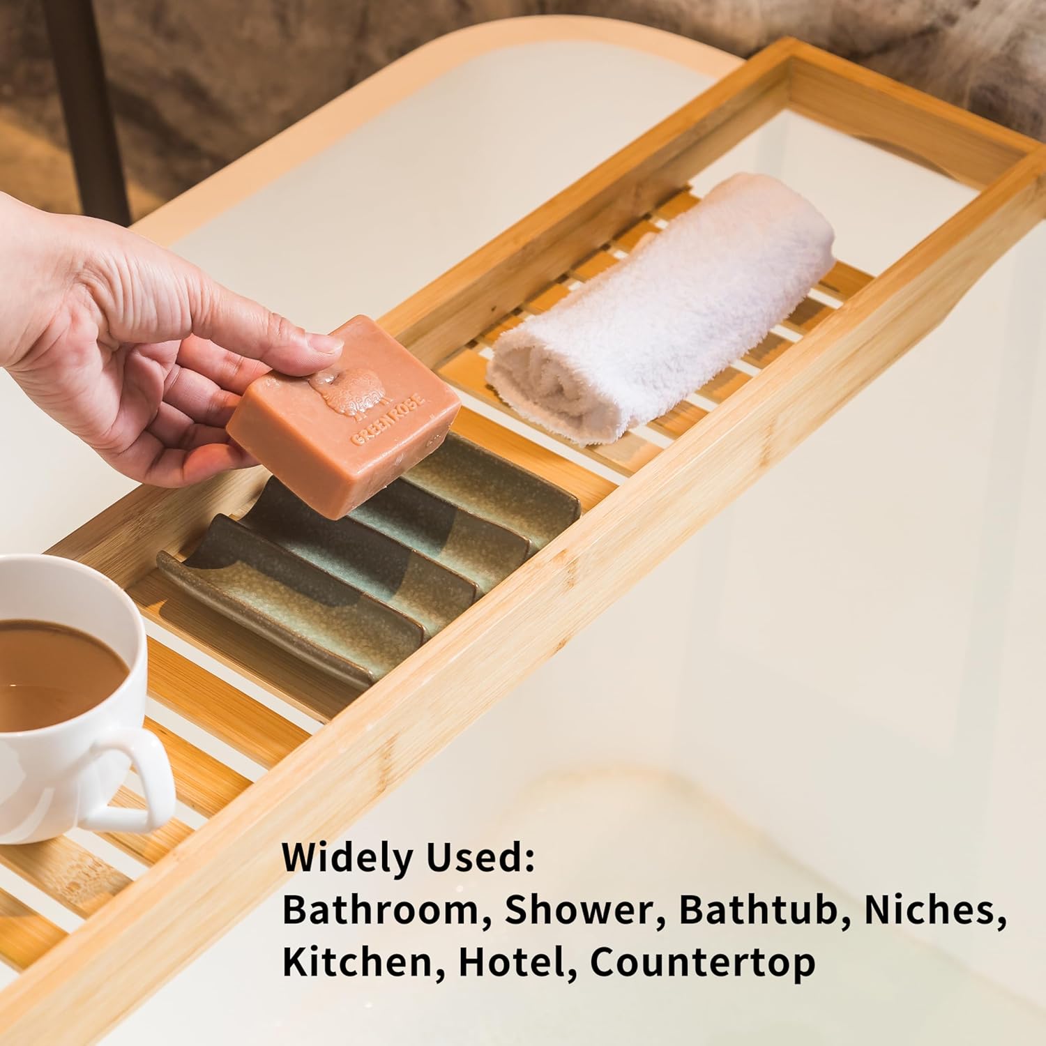 Cormomu Draining Ceramic Soap Dish - Fluted Design Green