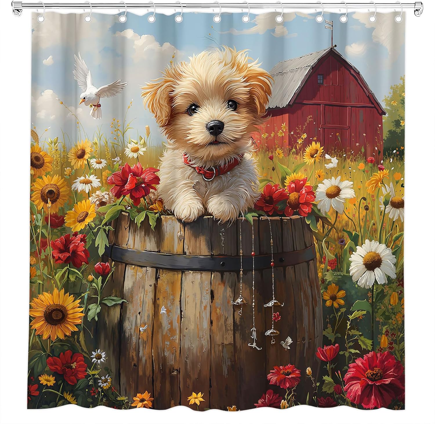 Farmhouse Dog Funny Animal Shower Curtain Set