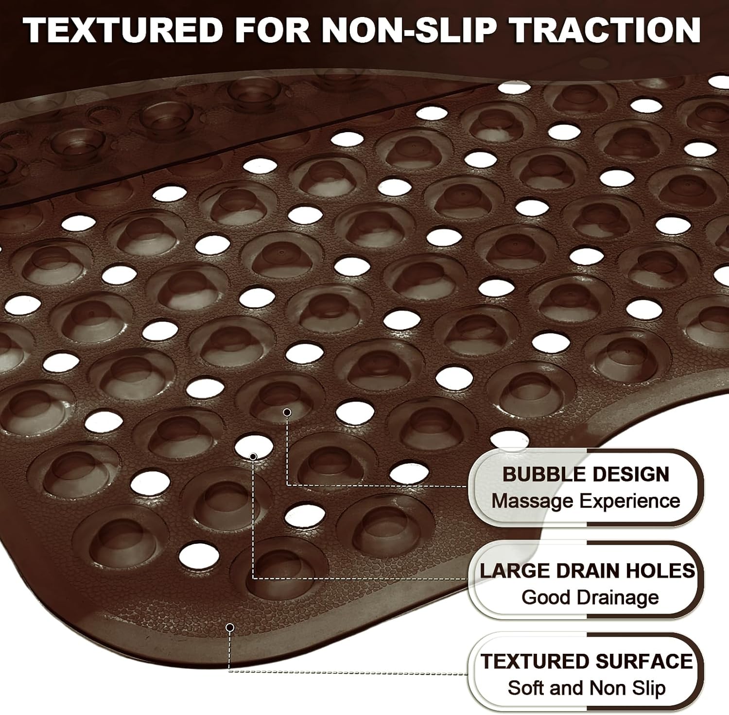 Linoows Extra Large Bathtub Mat with Suction Cups and Drain Holes