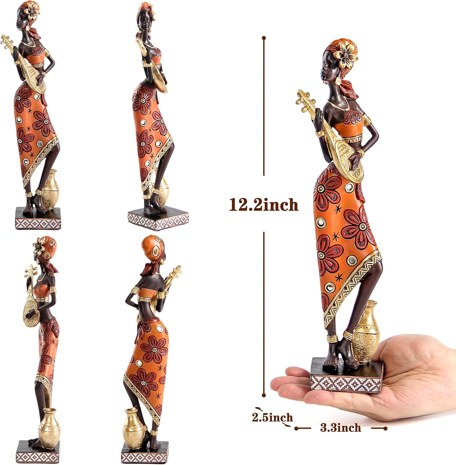 African Lady Musician Sculpture Home Decor