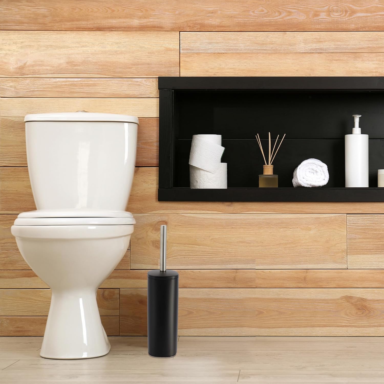 EVIDECO Square Metal Toilet Brush with Holder - Black
