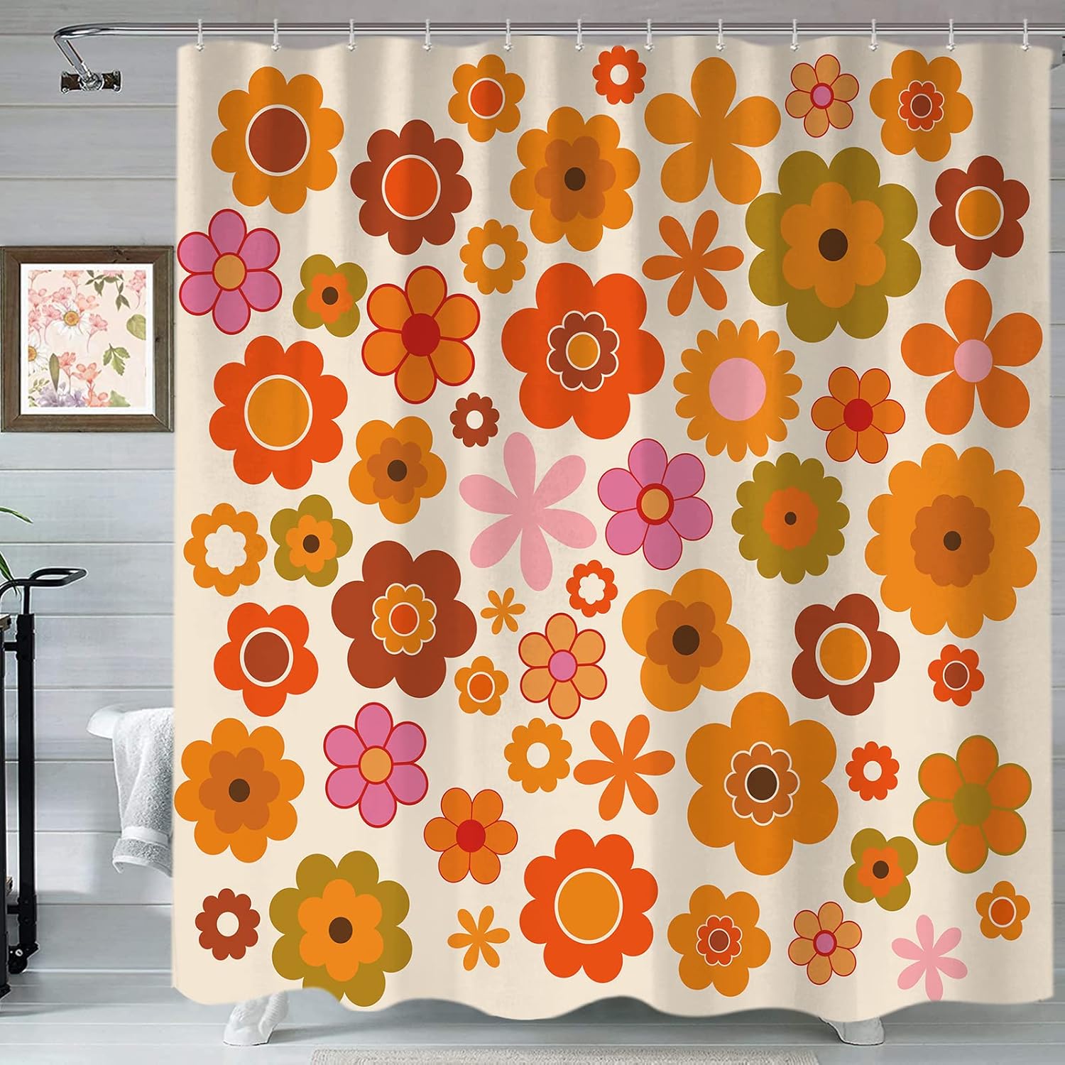 Retro Flowers Shower Curtain Set 72x72 inches