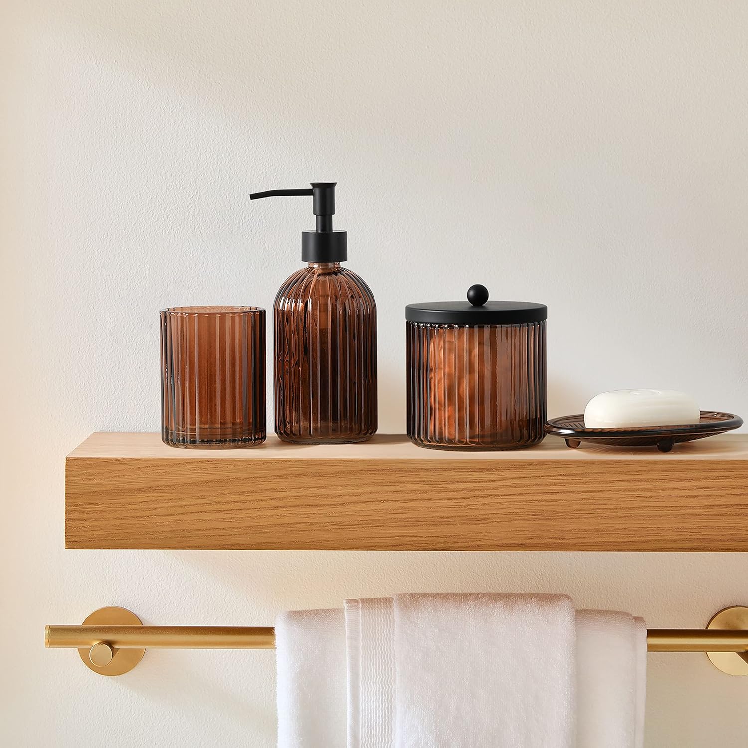 4PCS Heavy Duty Decorative Glass Bathroom Set - Brown