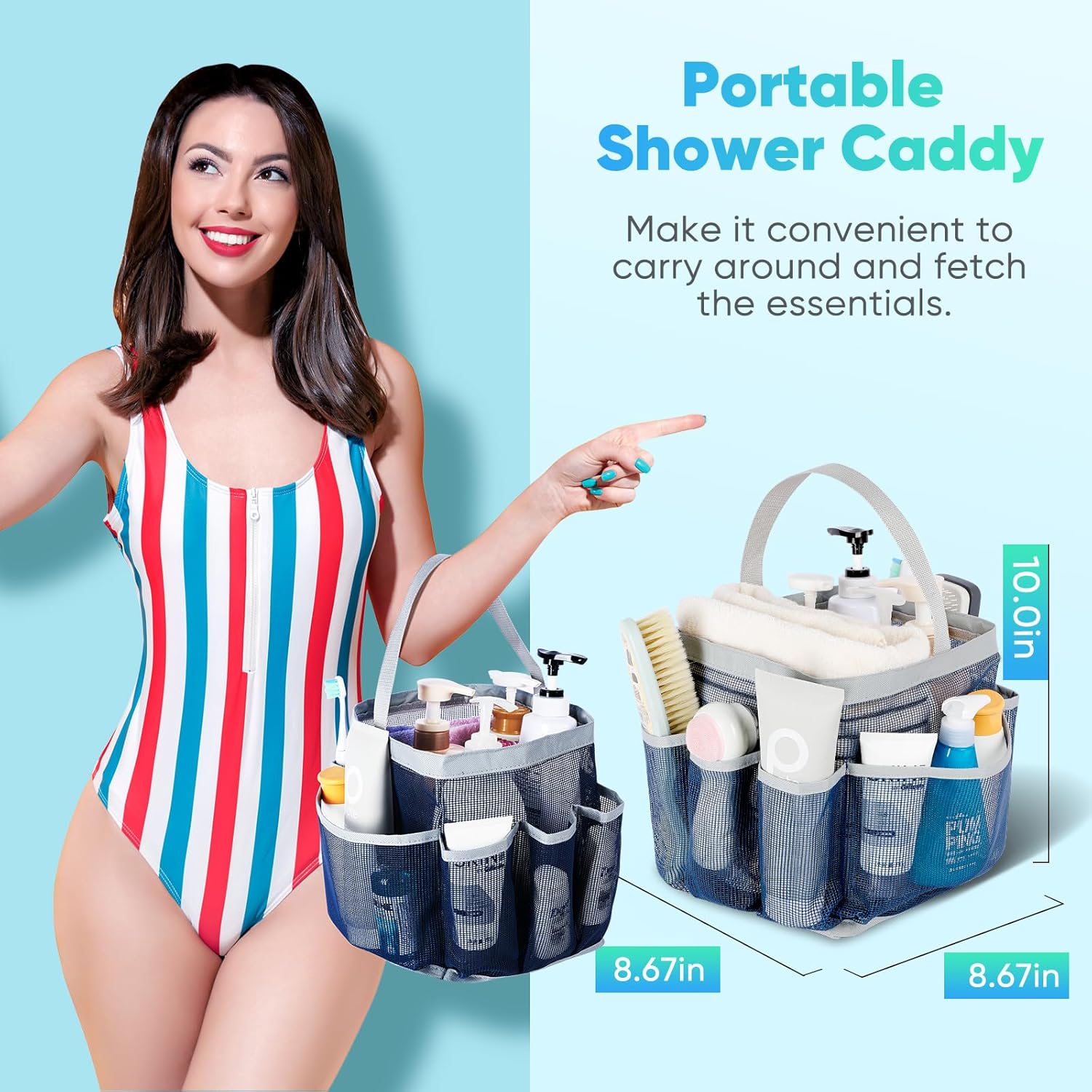 EUDELE Mesh Shower Caddy Portable with 8 Pockets