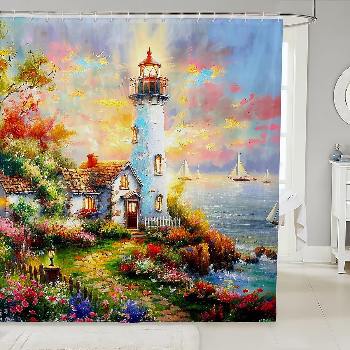 Erosebridal Lighthouse Shower Curtain Set