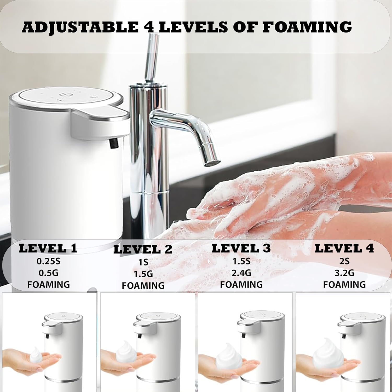 Zevani Touchless Foaming Soap Dispenser with 4 Levels