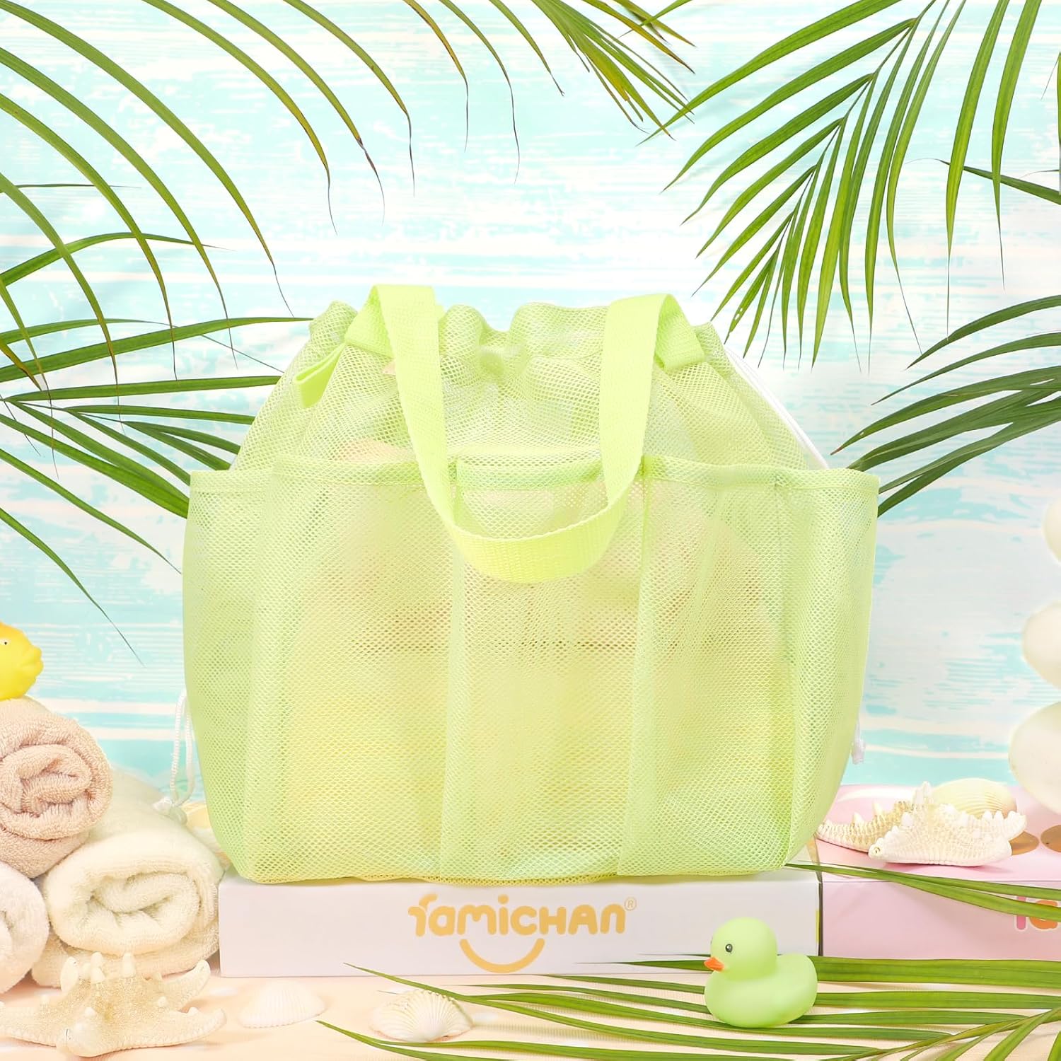 Famichan Mesh Shower Caddy Portable with Drawstring - Green