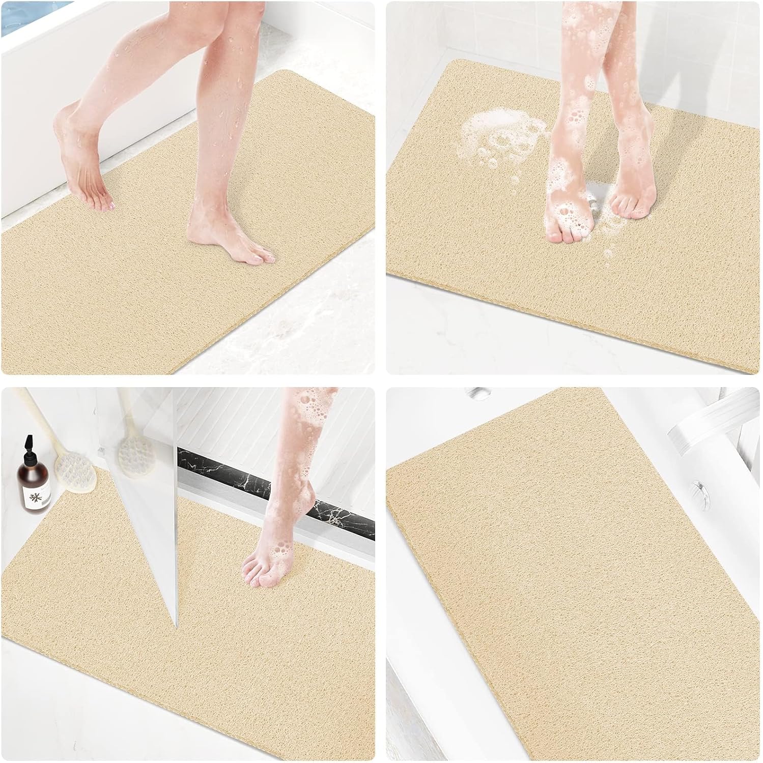 SoftDuo Non-Slip Shower Mat 36x16 Inch PVC Loofah