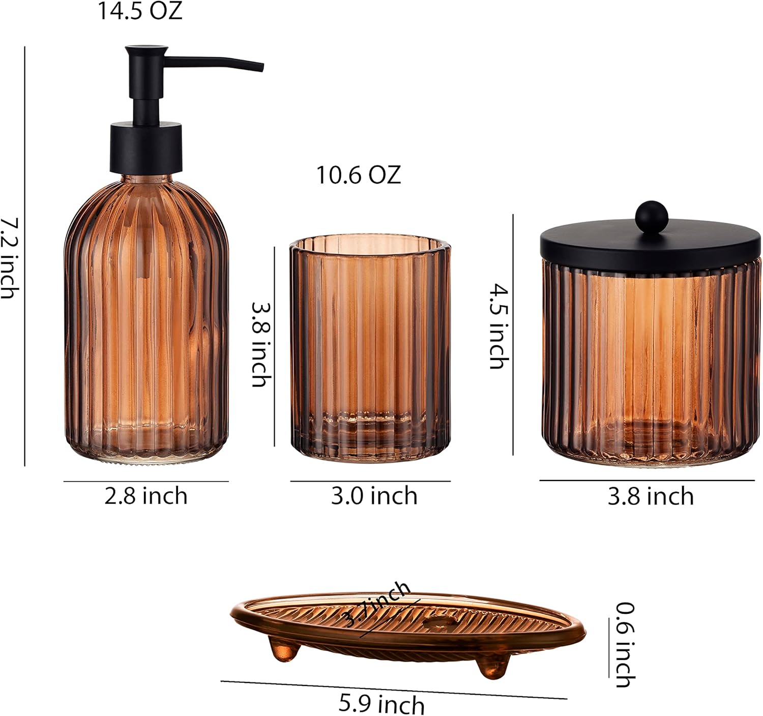 4PCS Heavy Duty Decorative Glass Bathroom Set - Brown