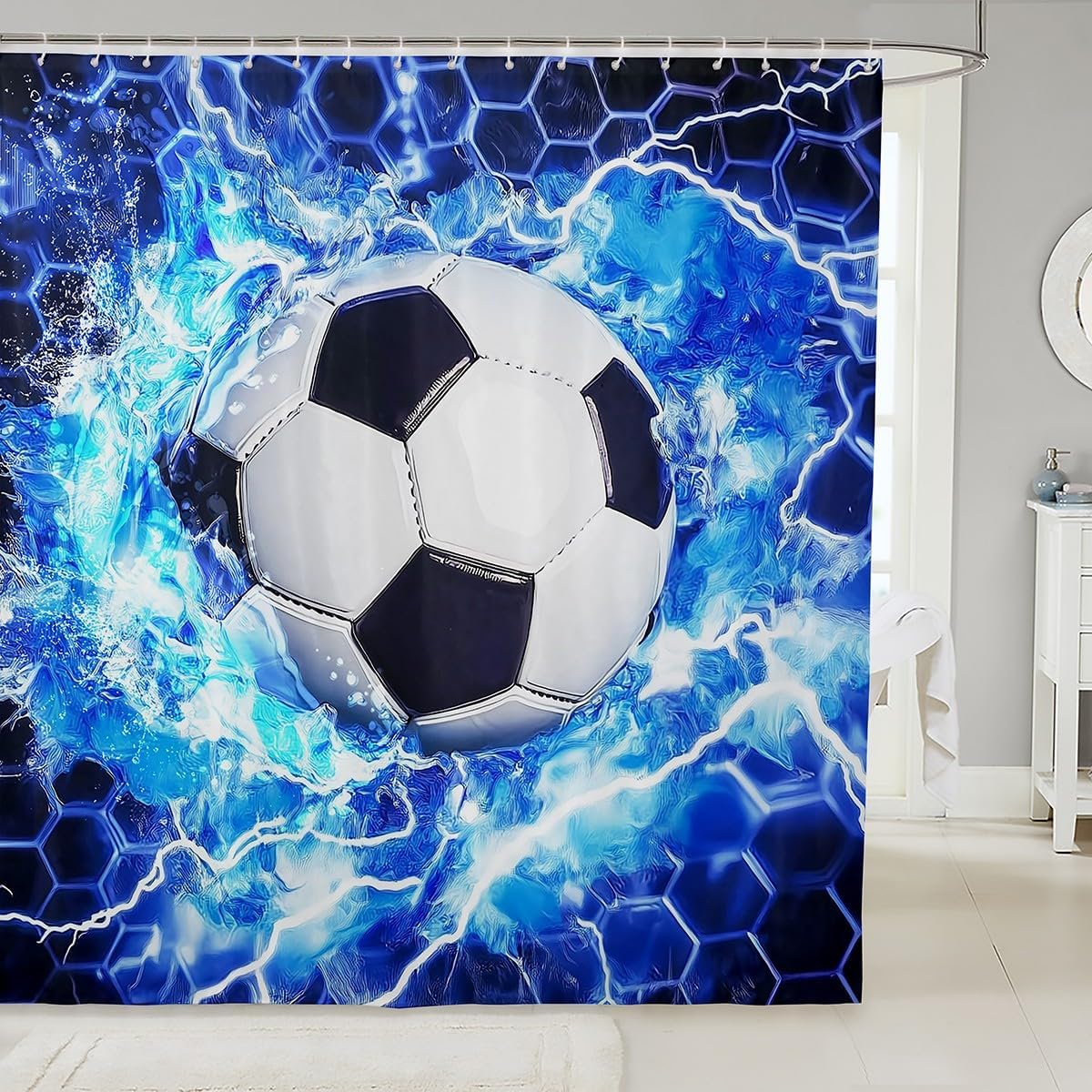 Erosebridal Kids Soccer Shower Curtain Set with Hooks