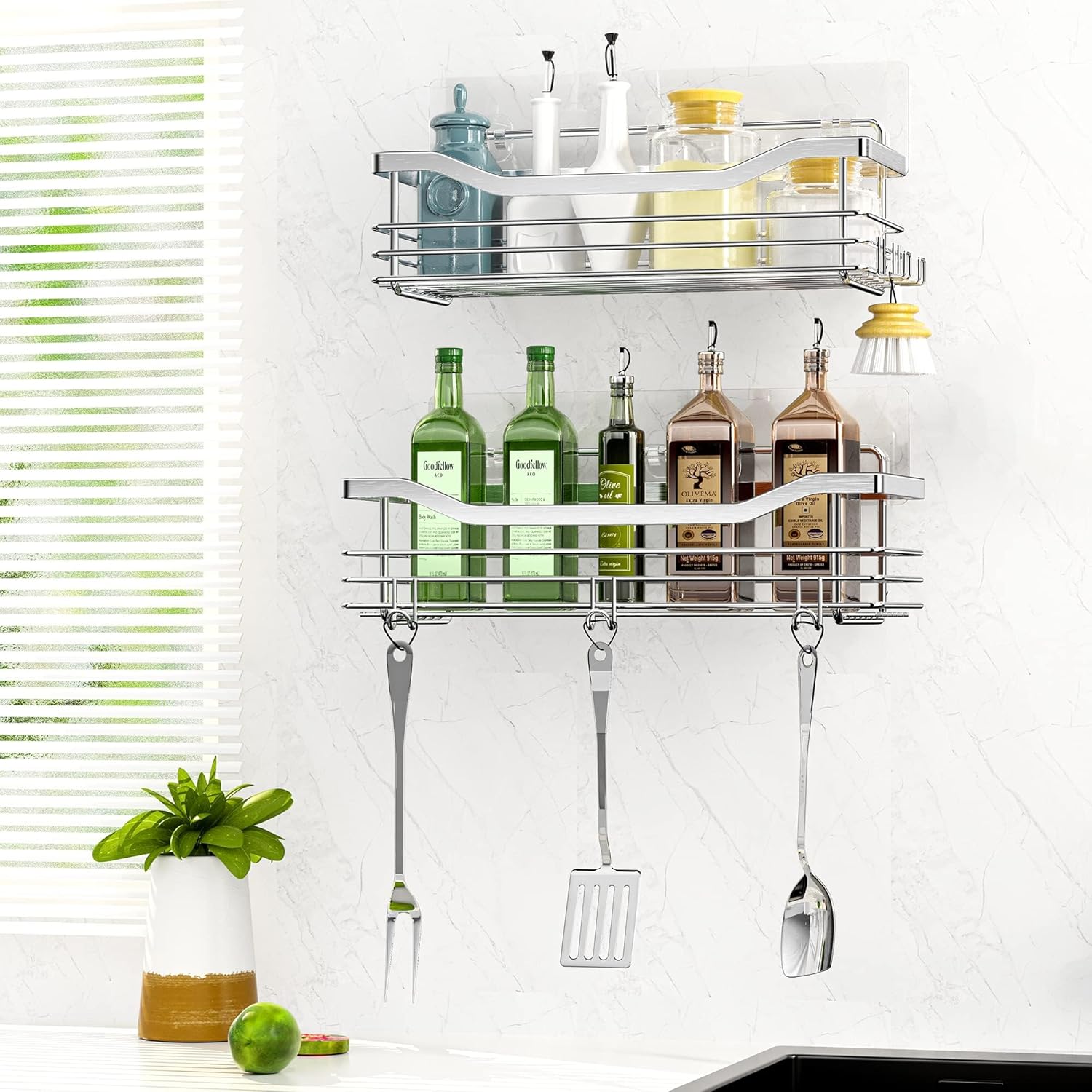 Orimade 2-Pack Shower Caddy with 5 Hooks and Adhesive