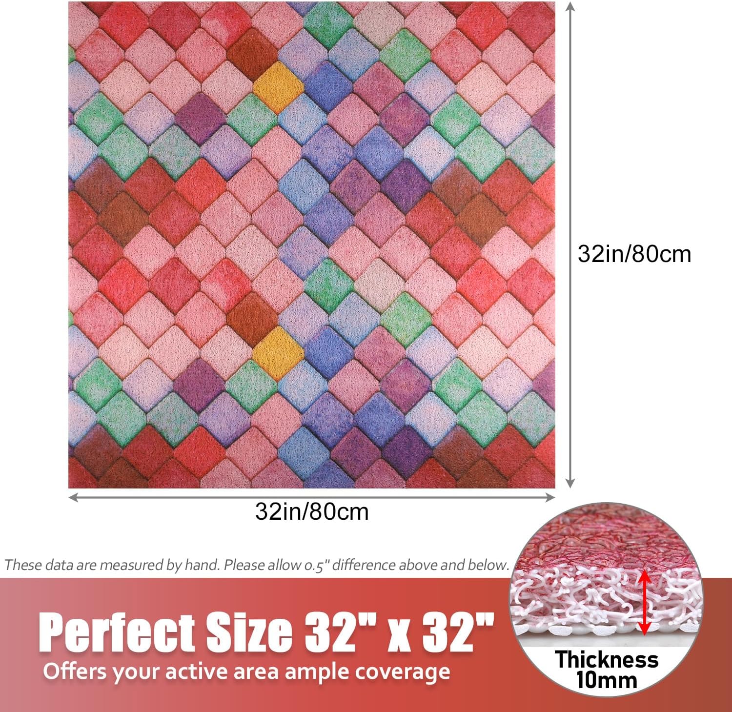 ZOESOE Non-Slip 32x32 Inch Shower Mat with Massage and Drainage