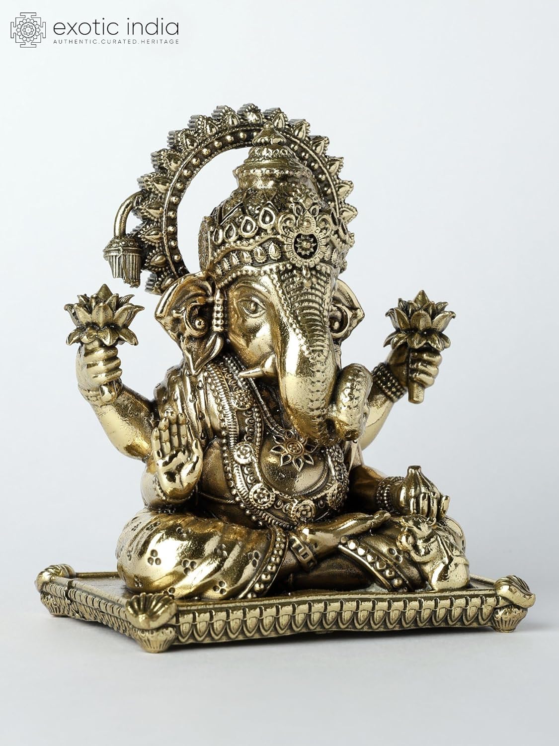 Small Superfine Ganesha Brass Statue - Blessing Gesture