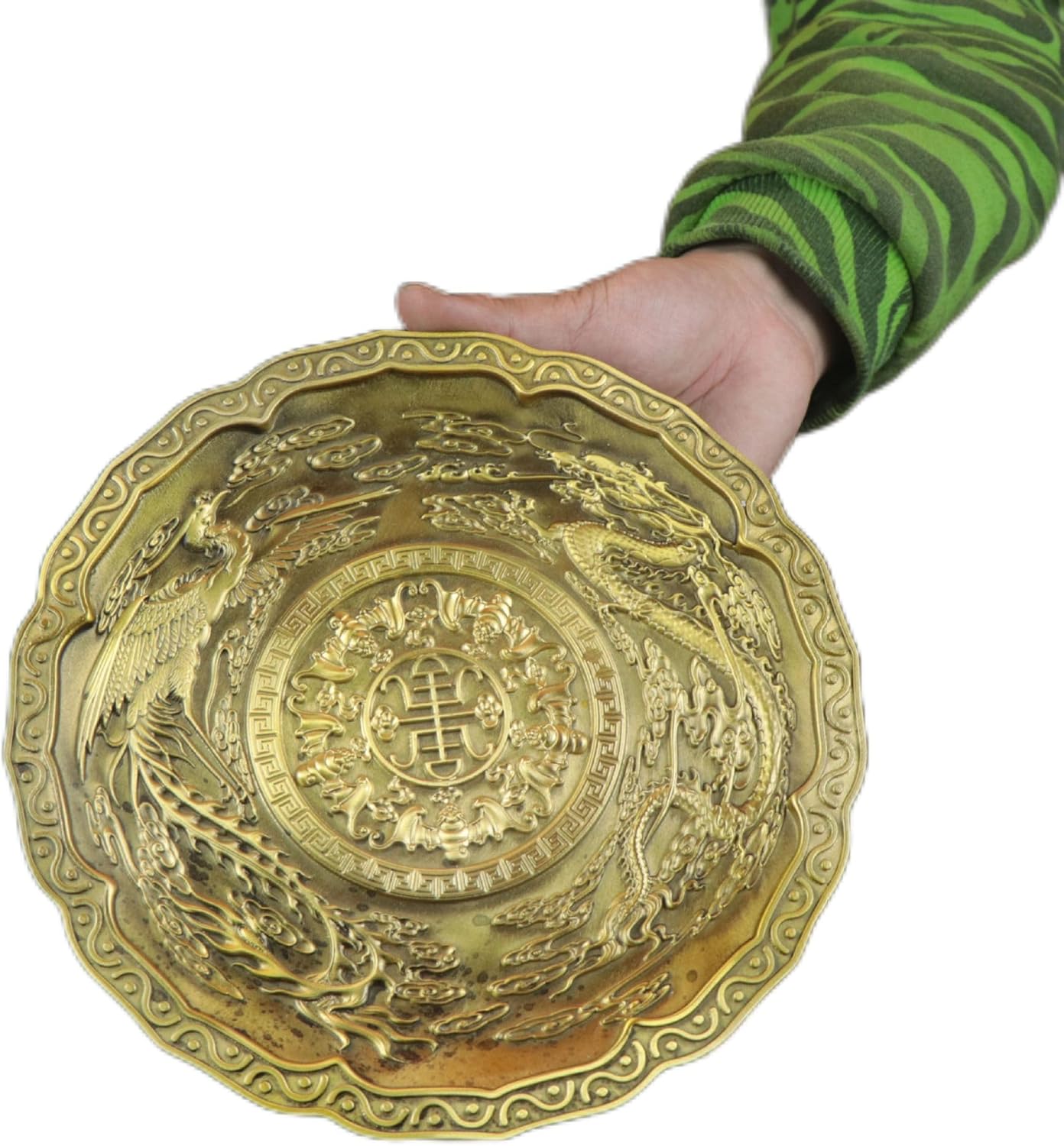 Usoway 24cm Brass Dragon and Phoenix Serving Tray