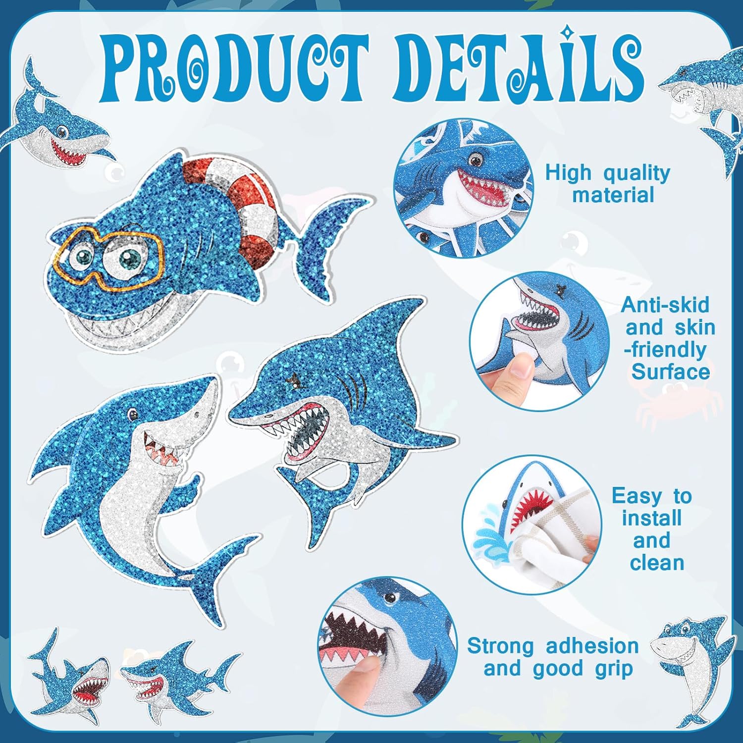 Yaomiao Shark Non-Slip Bathtub Stickers 24 Pcs