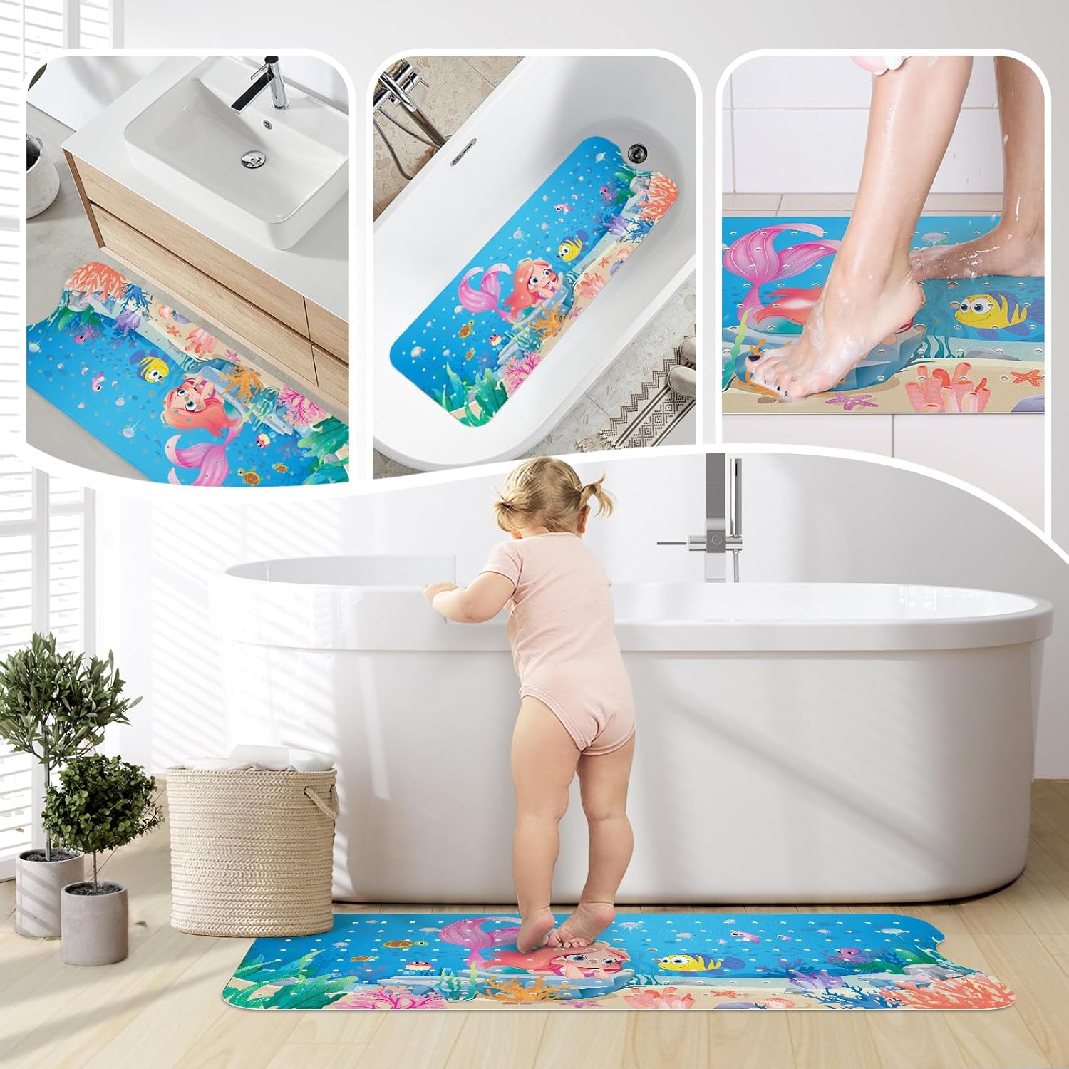 SHUCHING Mermaid Baby Bath Mat 40x16 Inch Non Slip