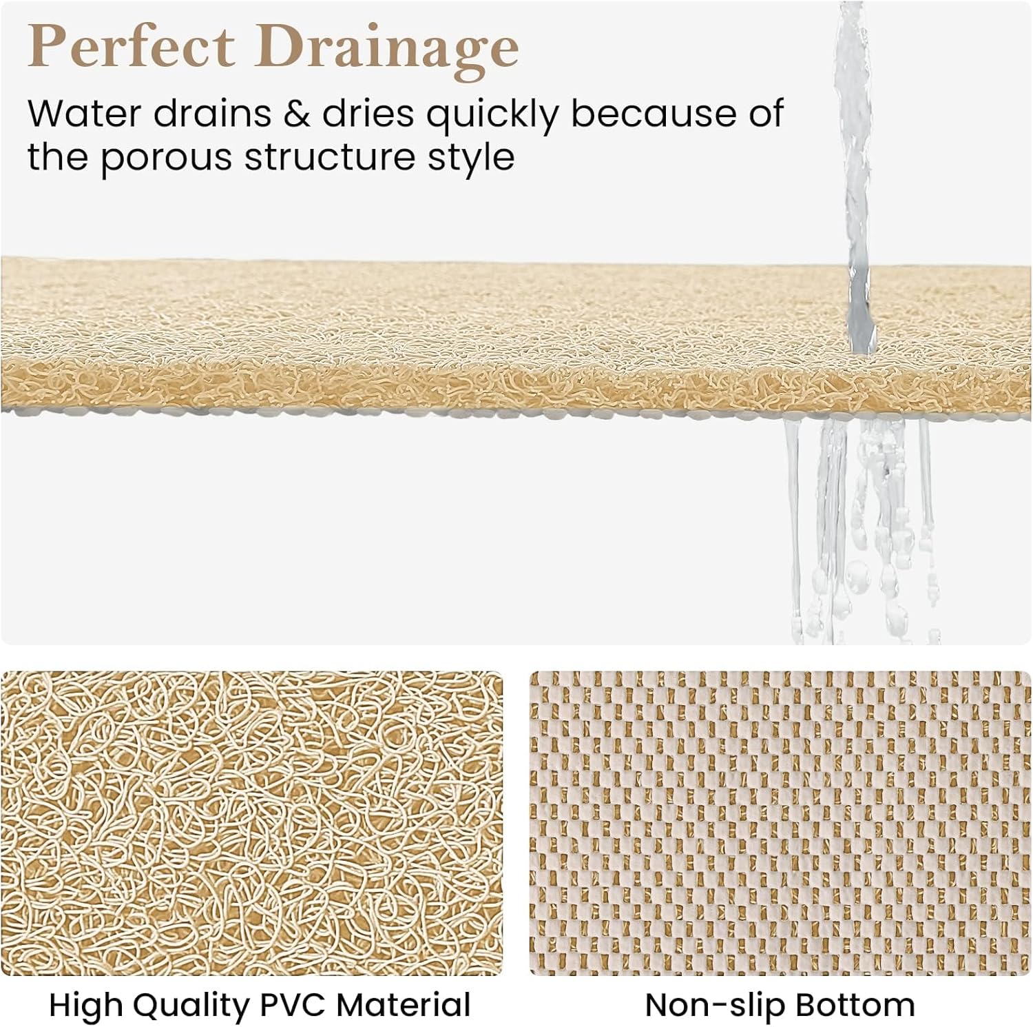 SoftDuo Non-Slip Shower Mat 36x16 Inch PVC Loofah