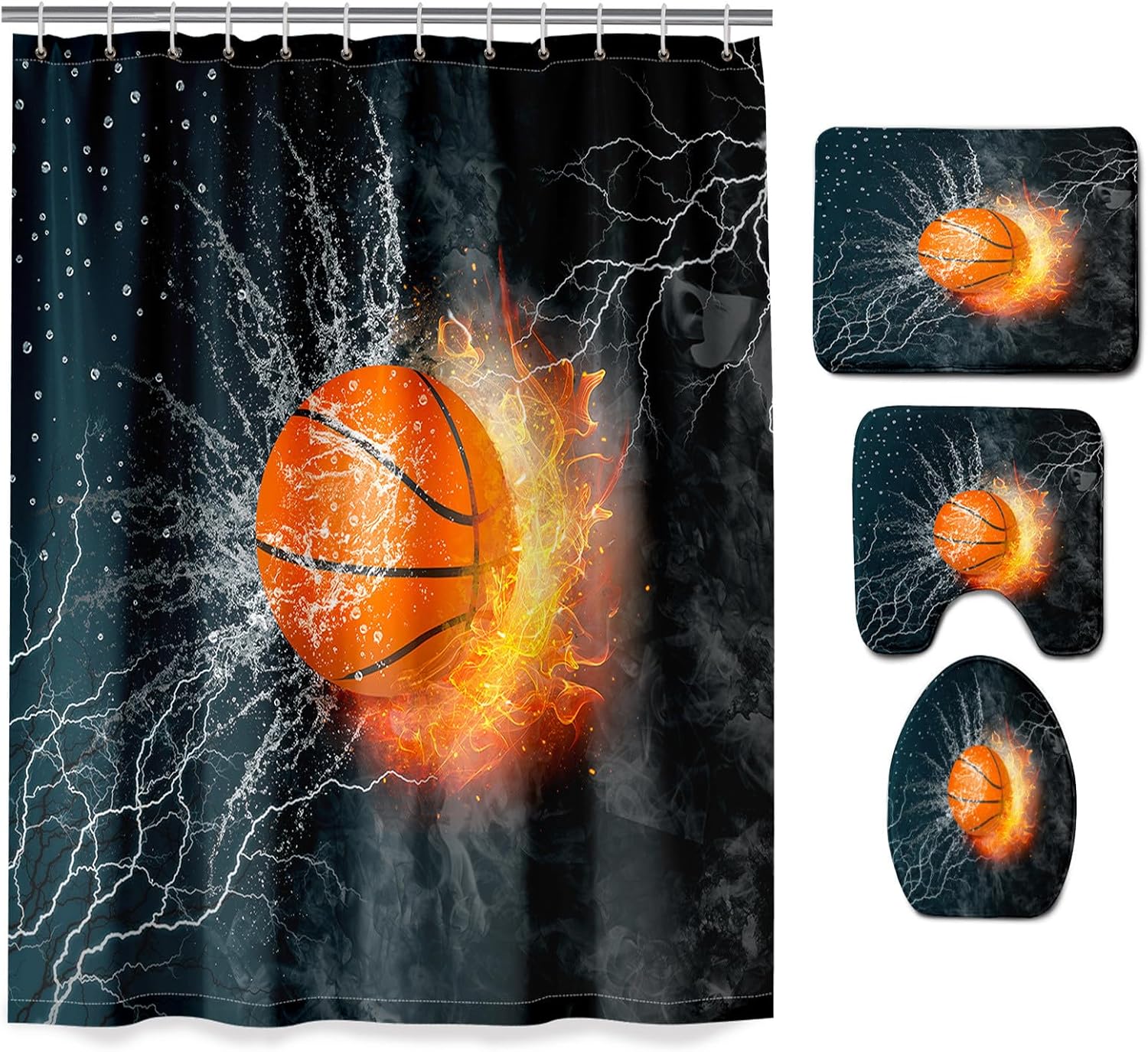 Basketball Shower Curtain Set 4 Pcs for Kids