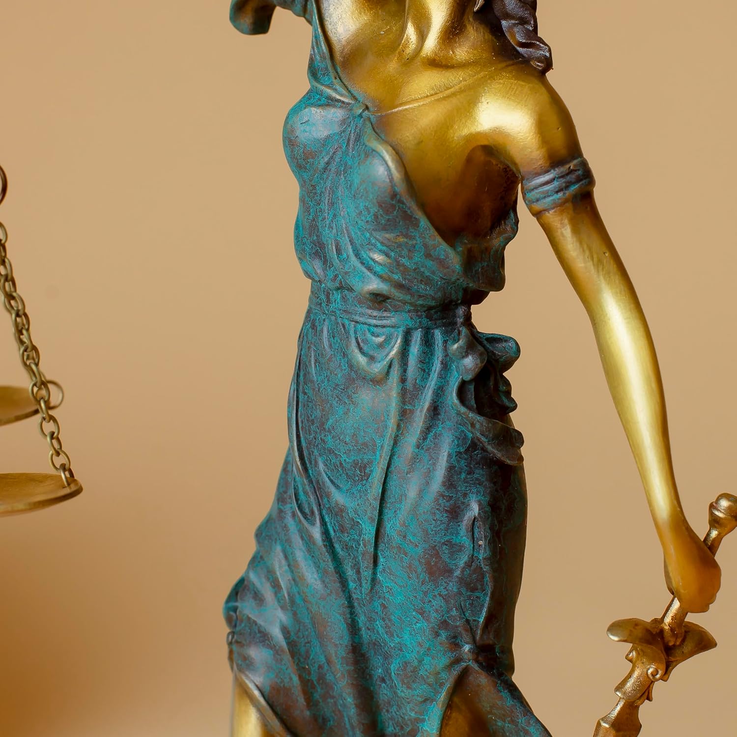 R REALONG Bronze Blind Justice Statue 11 Law Figure Office Desk Sculpture