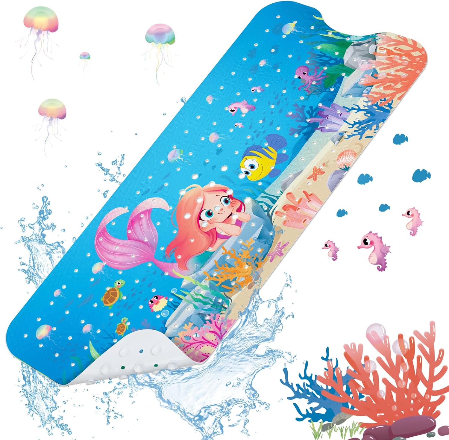 SHUCHING Mermaid Baby Bath Mat 40x16 Inch Non Slip