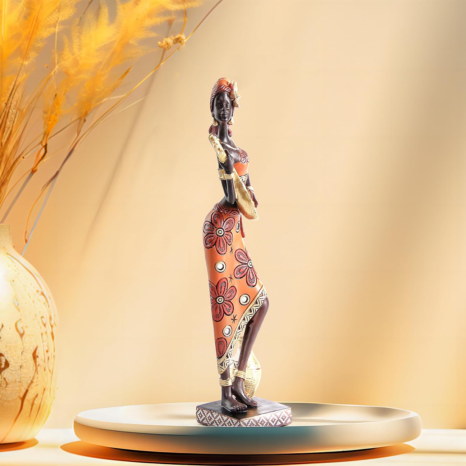 African Lady Musician Sculpture Home Decor