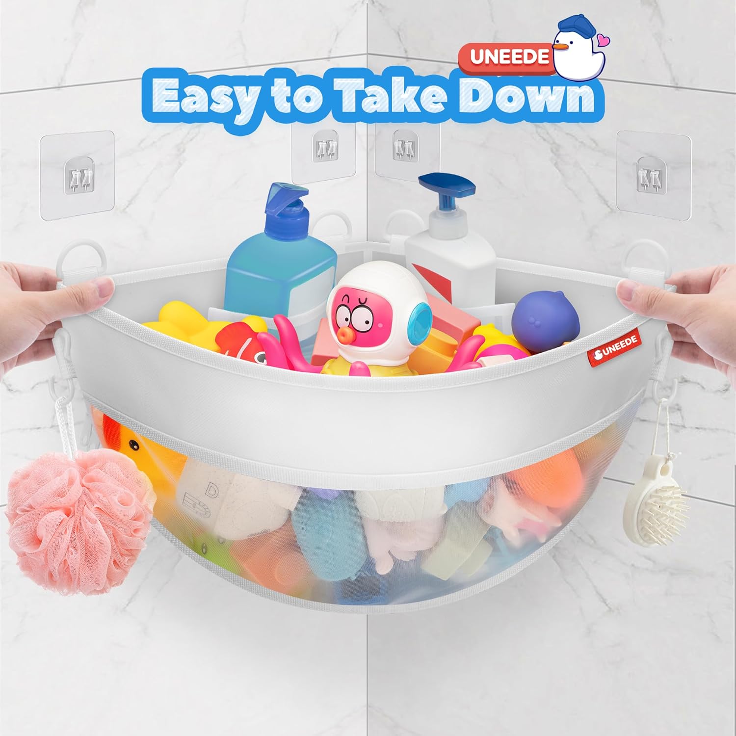 UNEEDE 432 Gallons Corner Mounted Bath Toy Storage Holder