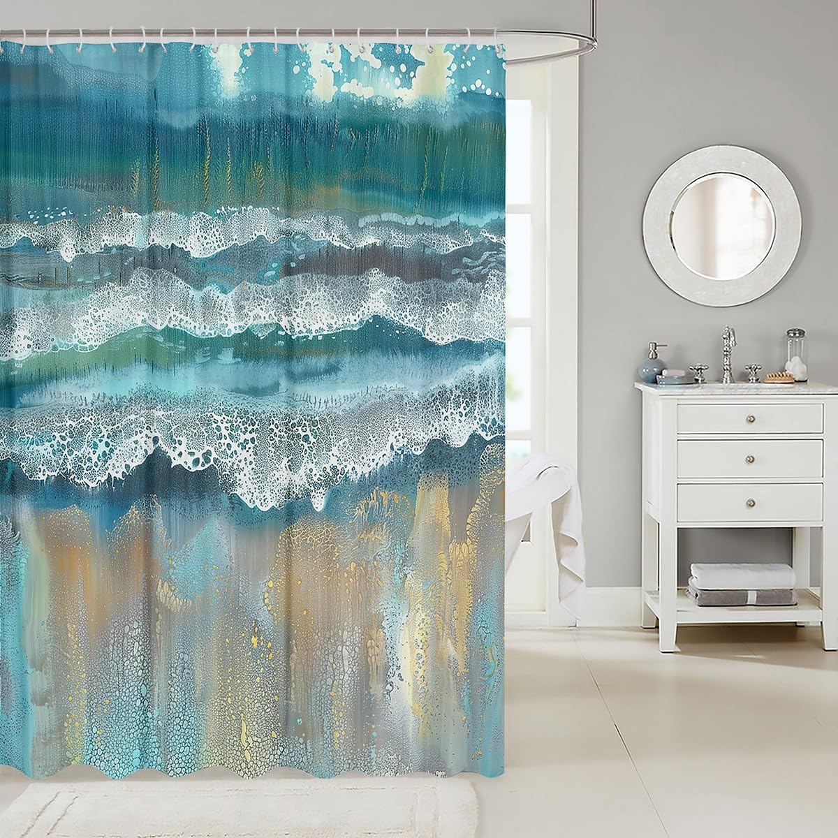 Erosebridal Ocean Shower Curtain Set 72x72 Blue Sea Waves